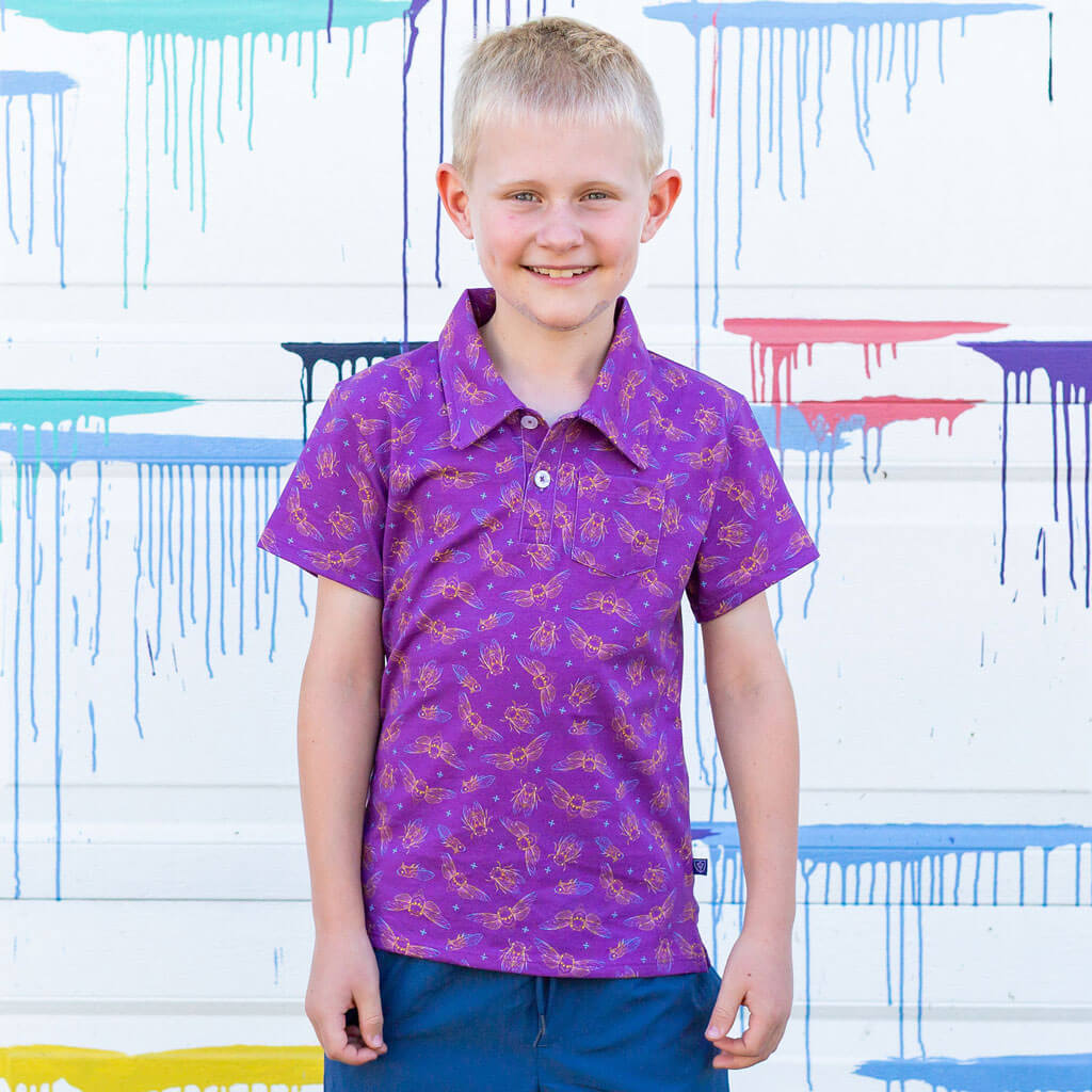 Princess Awesome & Boy Wonder "Emergence" Cicadas Short Sleeve Polo Shirt — main product shot