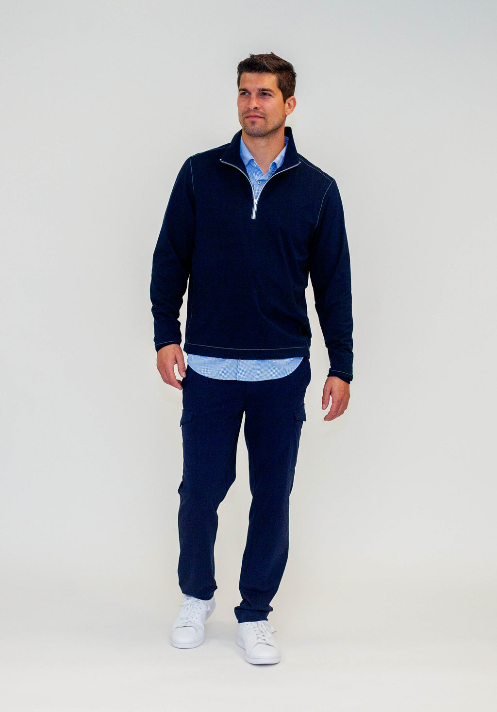 Buki Buki Cinqo Travel Half Zip - Black — in-use photo