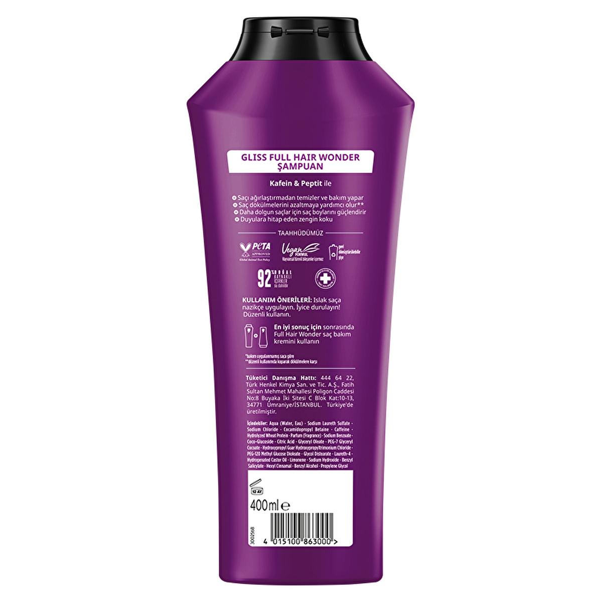 Gliss Full Hair Wonder Shampoo: Stop Hair Loss & Breakage. Caffeine & Peptide Formula for Thicker, Stronger Hair - 13.53 fl oz