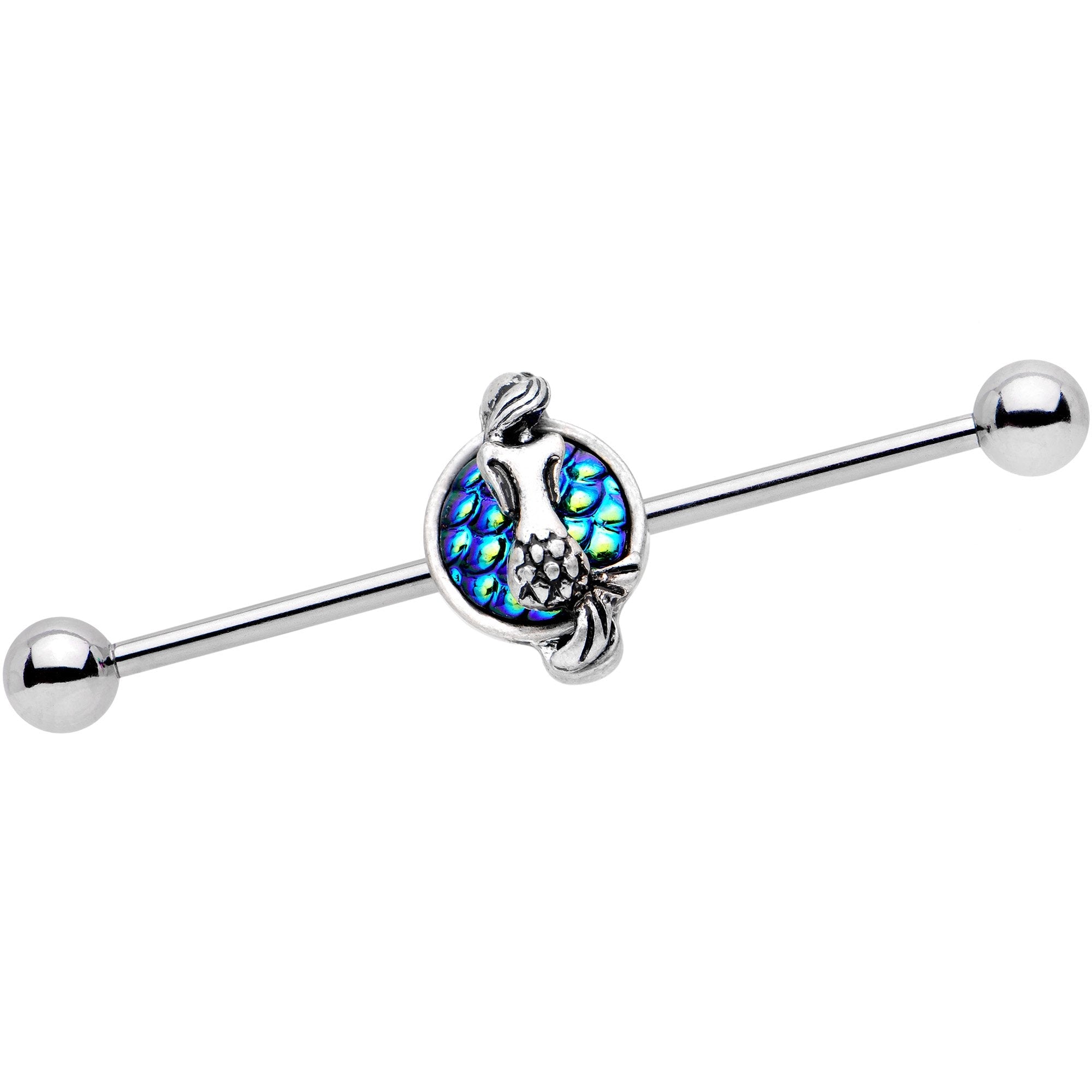BodyCandy Green Mermaid Scale Mystic Sleep Industrial Barbell 38mm — main product shot