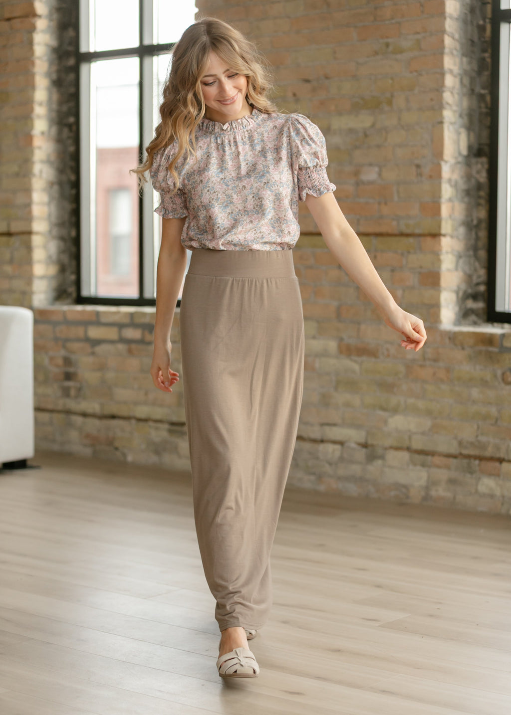 Inherit Co. Clara Floral Ruffle Mockneck Short Sleeve Top — lifestyle context