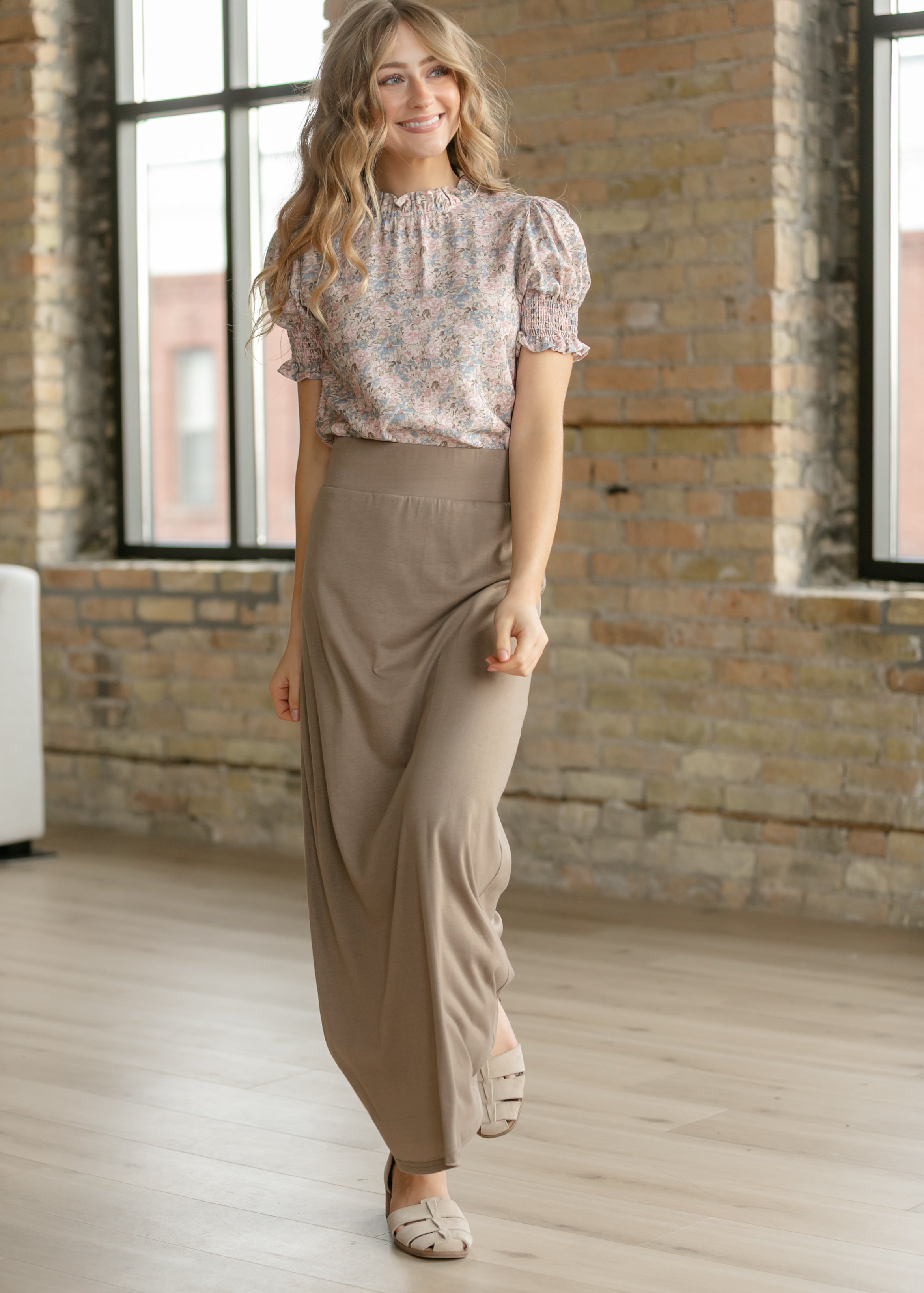 Inherit Co. Clara Floral Ruffle Mockneck Short Sleeve Top — alternative angle
