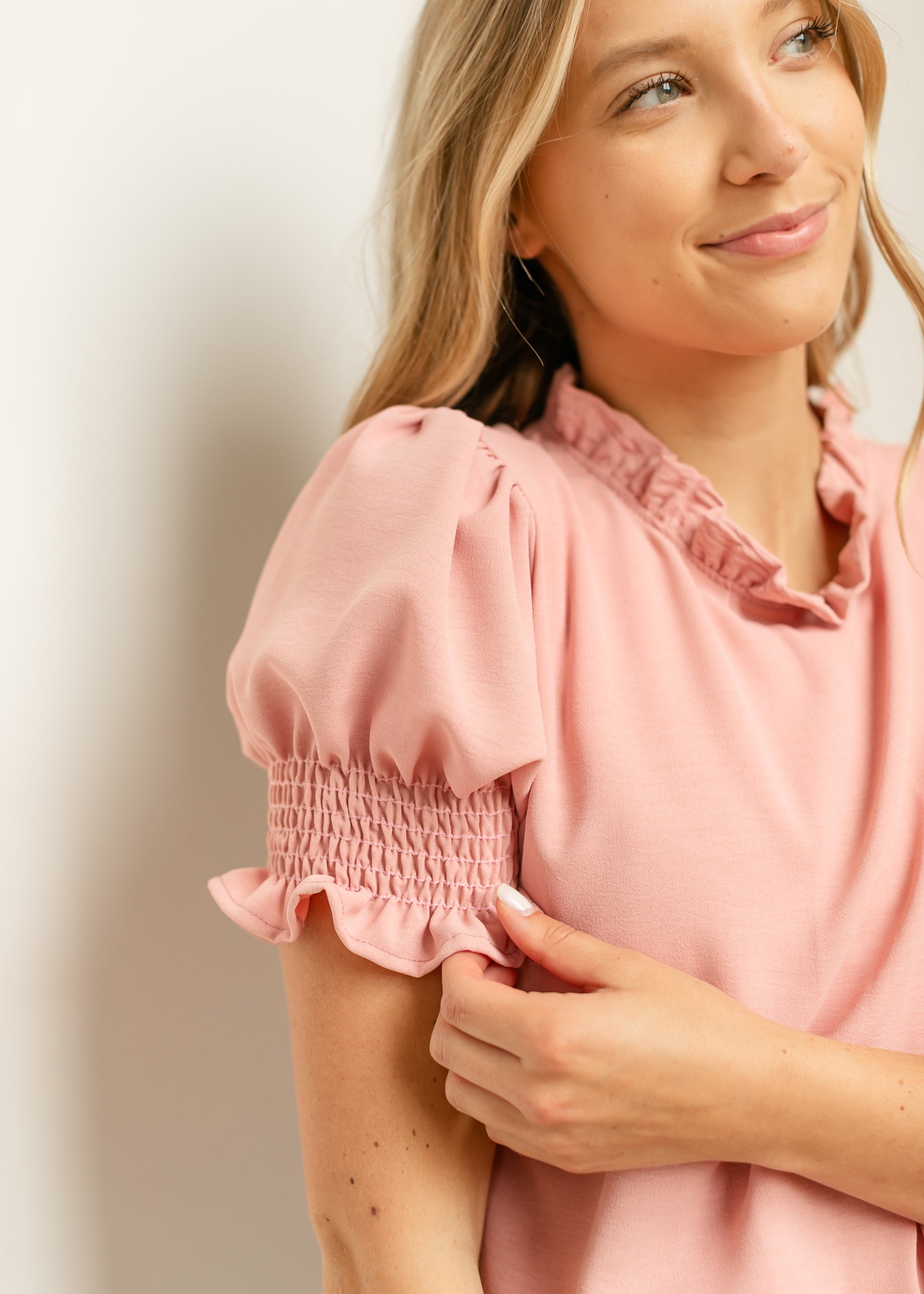 Inherit Co. Clara Ruffle Mockneck Short Sleeve Top - FINAL SALE — product on model