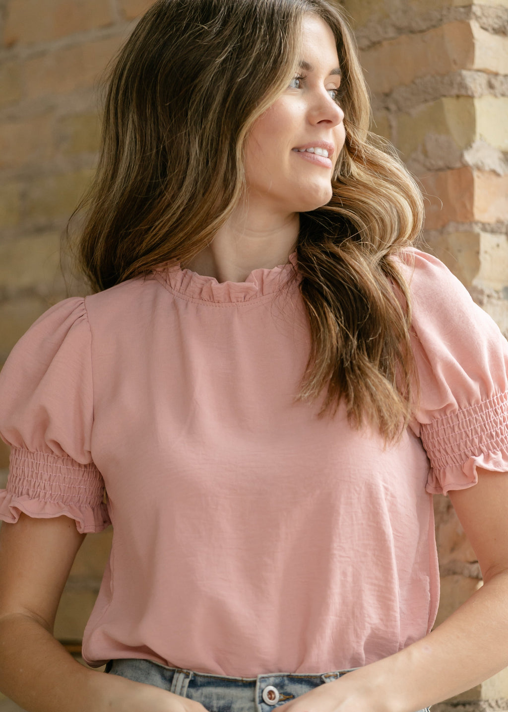 Inherit Co. Clara Ruffle Mockneck Short Sleeve Top - FINAL SALE — back view