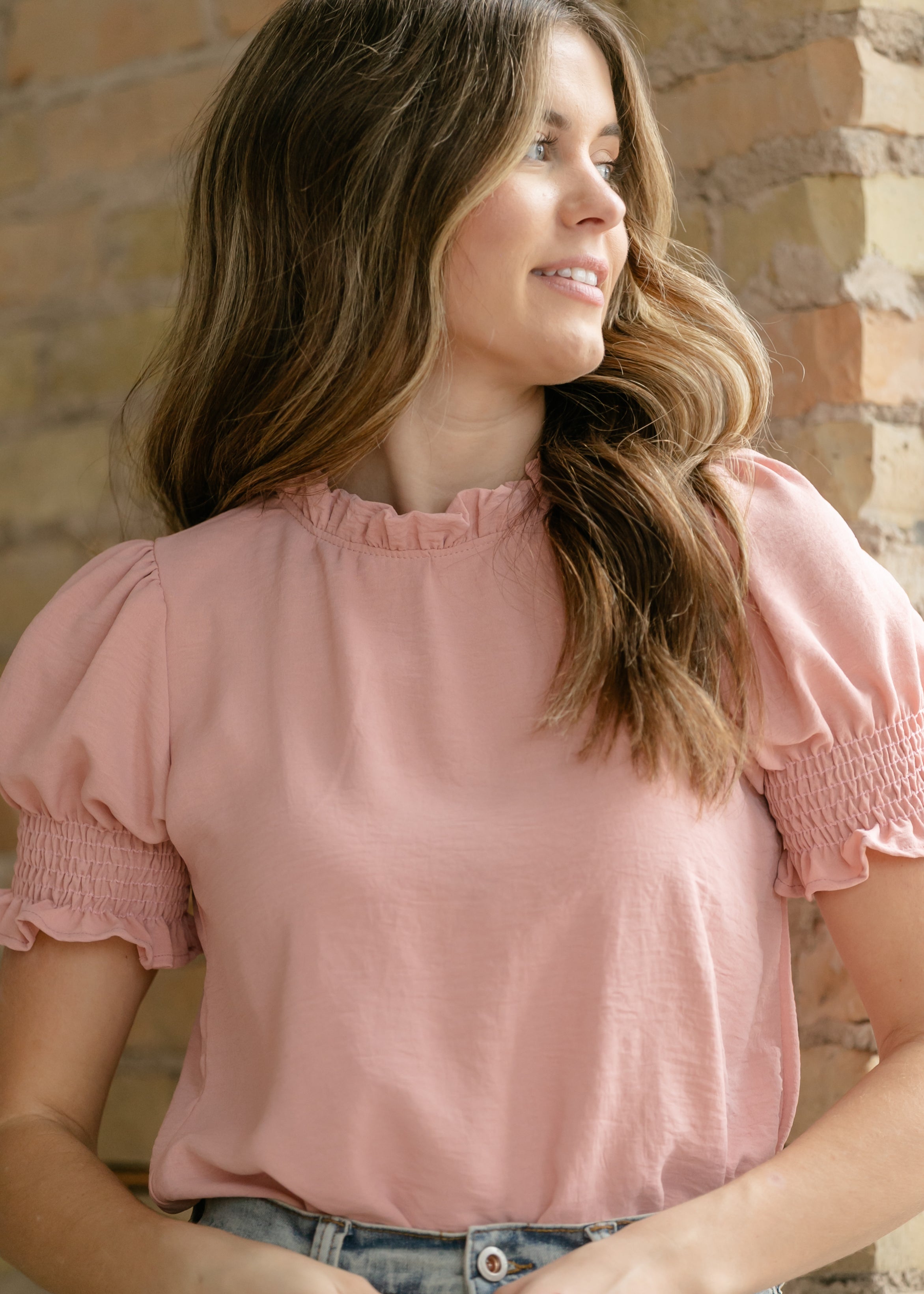 Inherit Co. Clara Ruffle Mockneck Short Sleeve Top - FINAL SALE — back view