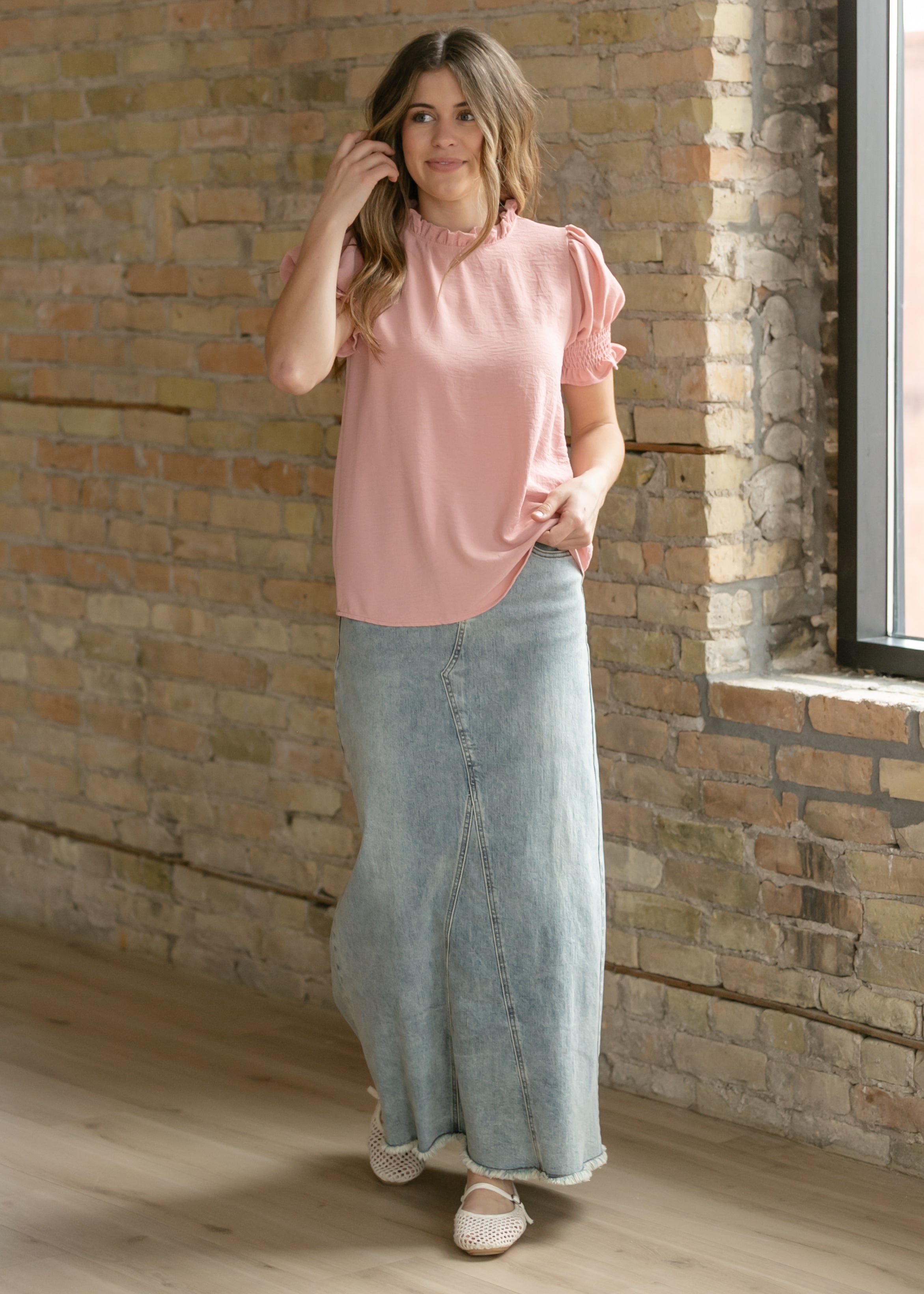 Inherit Co. Clara Ruffle Mockneck Short Sleeve Top - FINAL SALE — side view