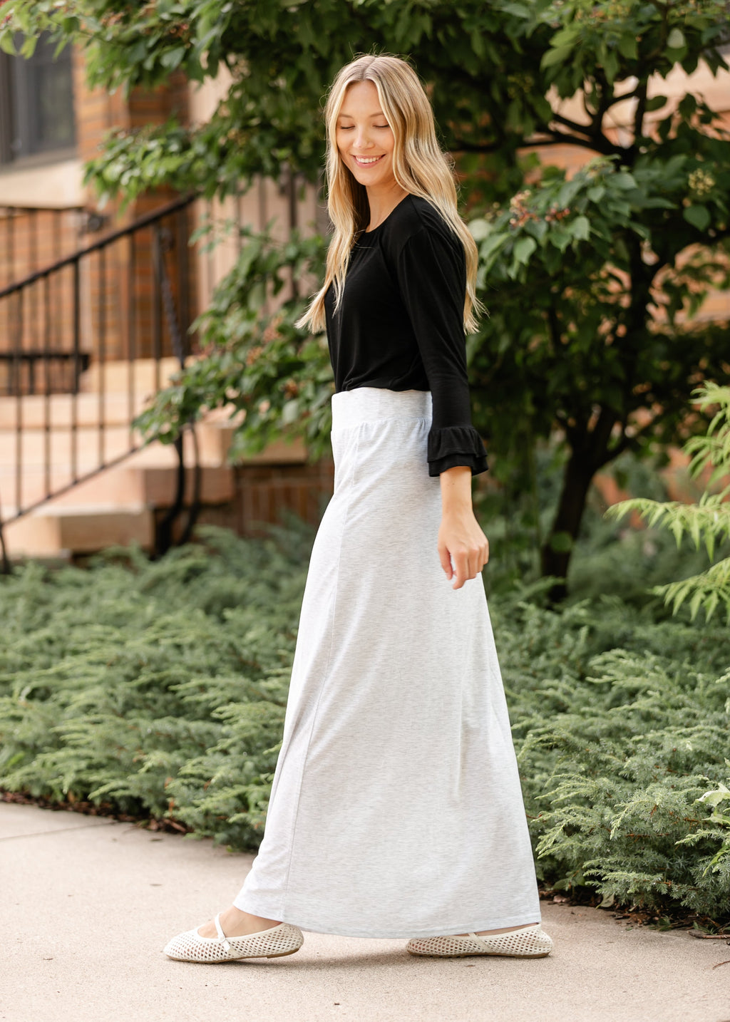 Clarise Heather Gray Premium Knit Maxi Skirt — view 3