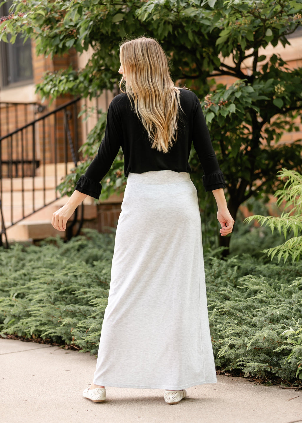 Clarise Heather Gray Premium Knit Maxi Skirt — view 4