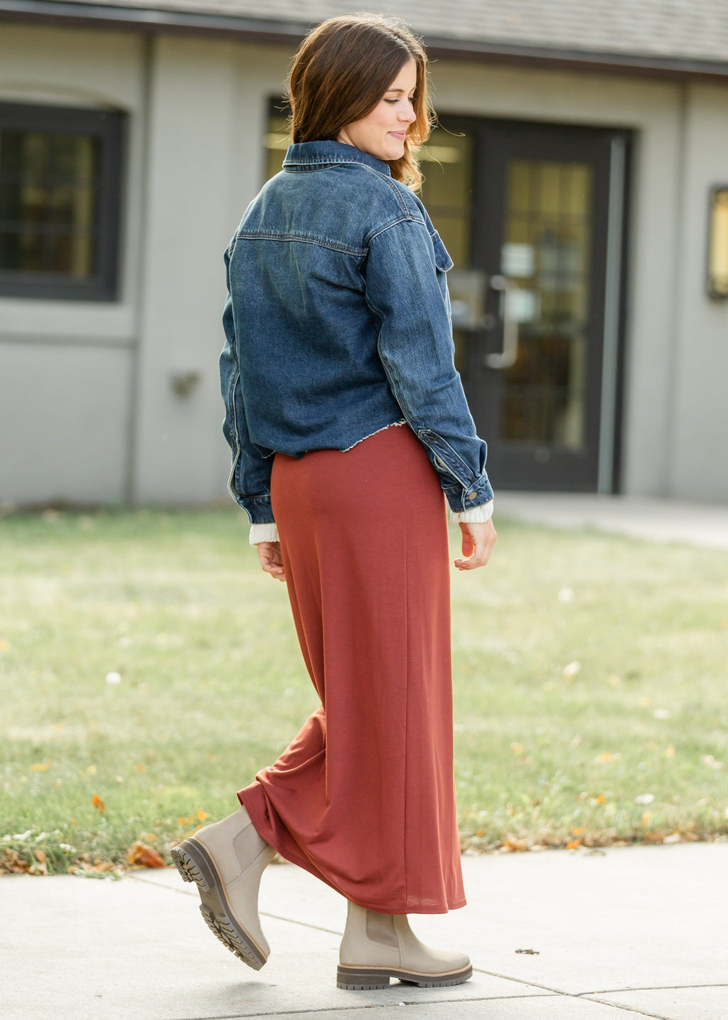 Inherit Co. Clarise Rust Premium Knit Maxi Skirt — color detail