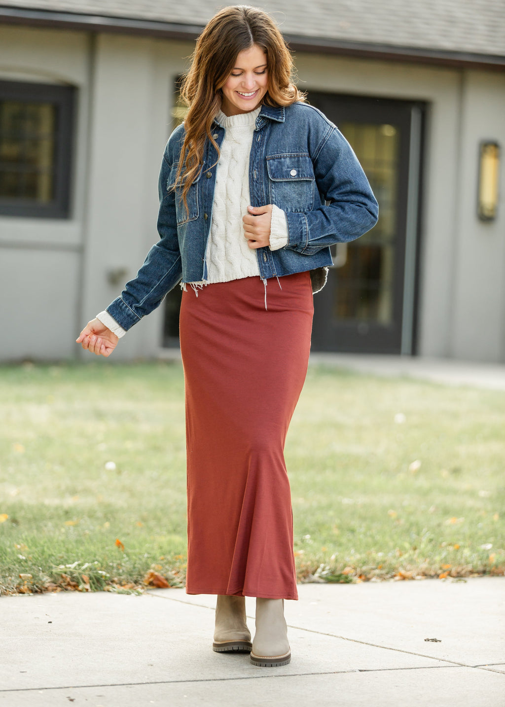 Inherit Co. Clarise Rust Premium Knit Maxi Skirt — alternative angle