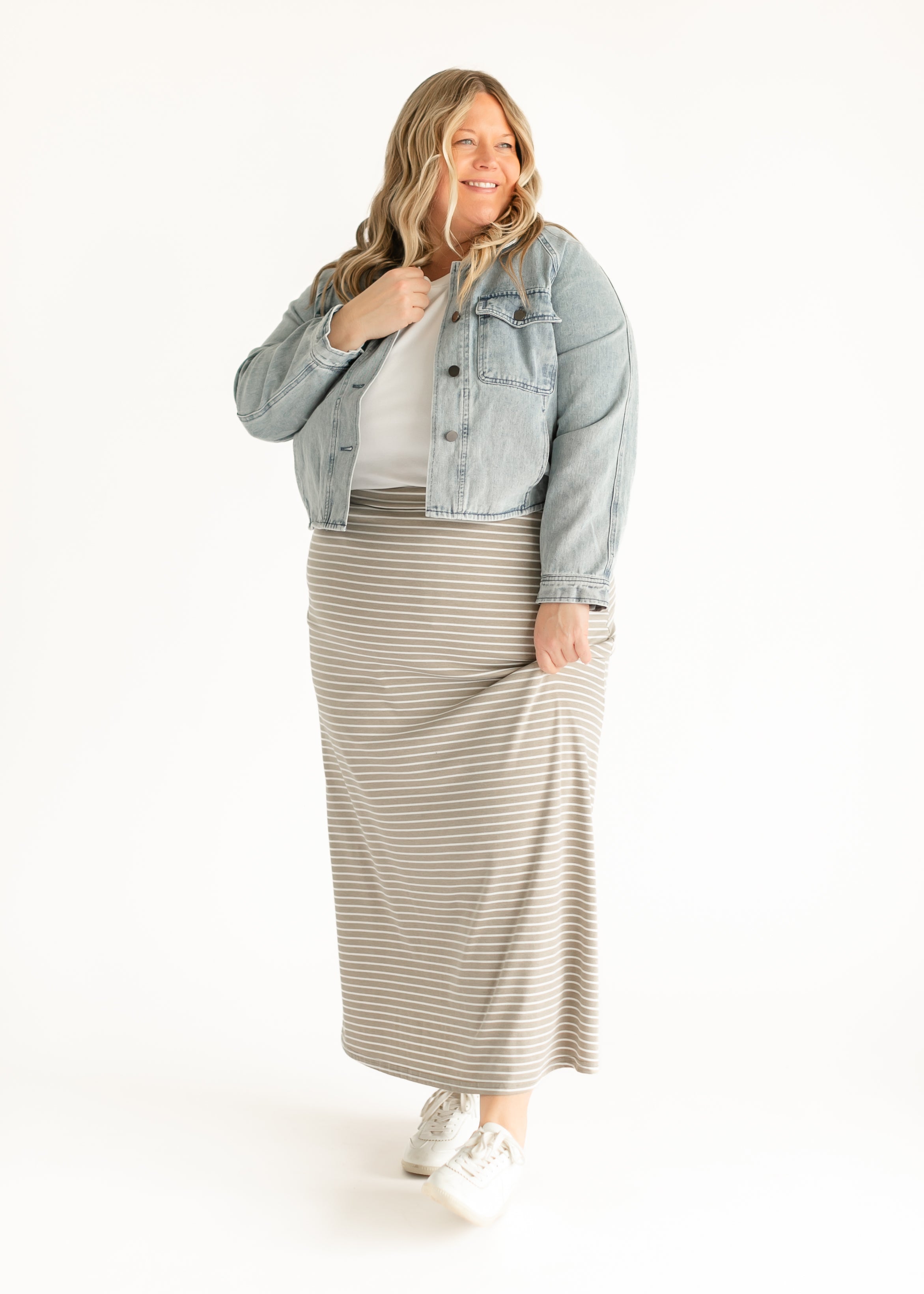 Inherit Co. Clarise Striped Premium Knit Maxi Skirt - FINAL SALE — product on model
