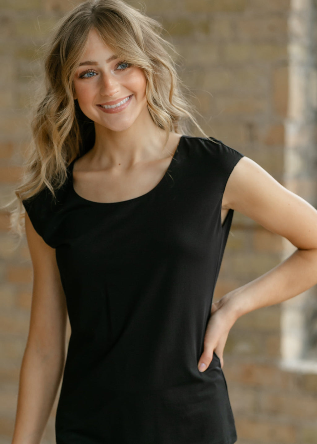 Inherit Co. Classic Black Cap Sleeve Tank — detail close-up