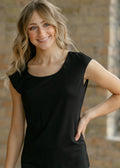 Inherit Co. Classic Black Cap Sleeve Tank — detail close-up