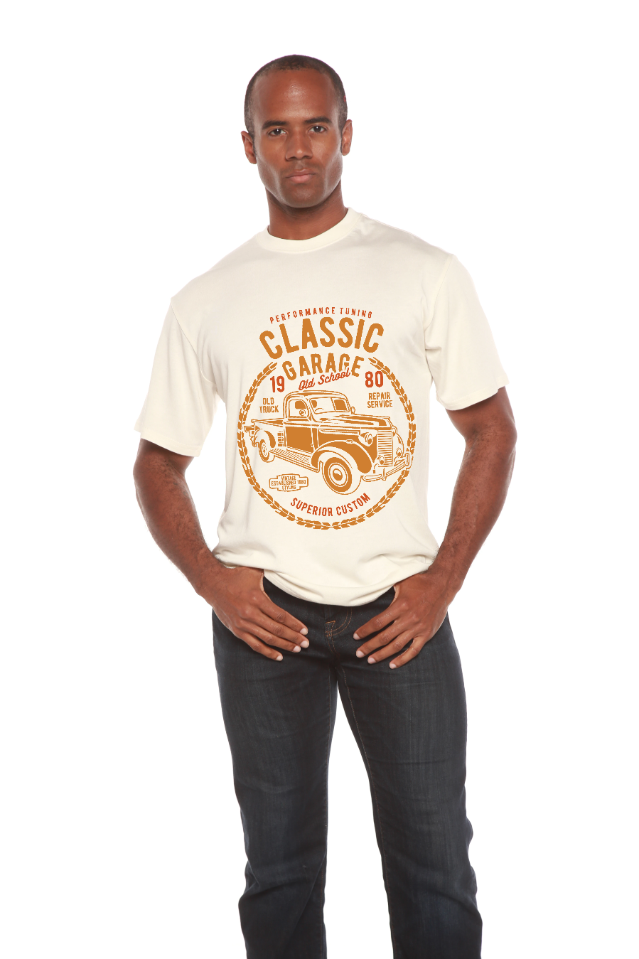 Spun Bamboo Classic Garage Men's Bamboo Viscose/Organic Cotton Short Sleeve Graphic T-Shirt — size reference