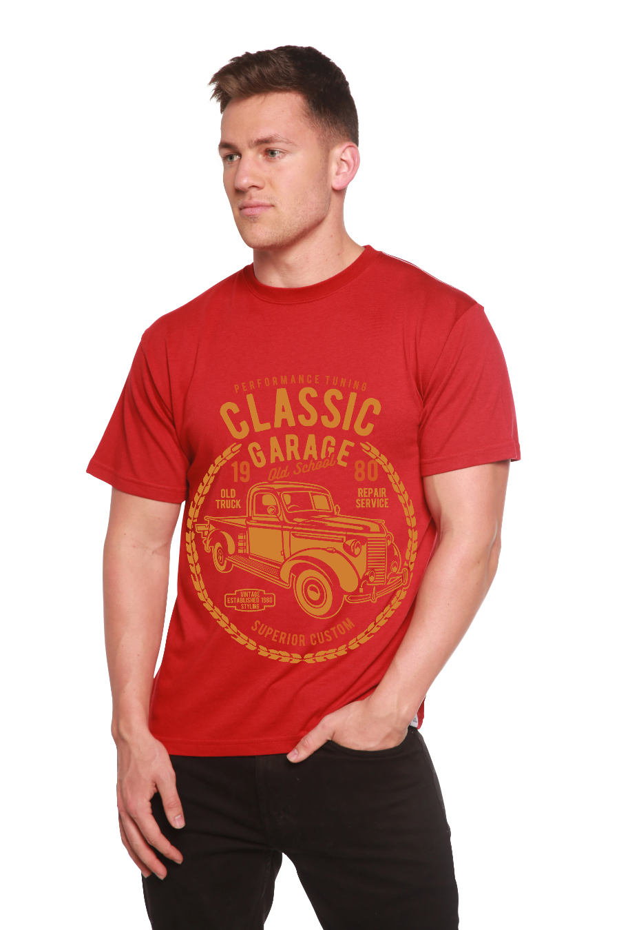 Spun Bamboo Classic Garage Men's Bamboo Viscose/Organic Cotton Short Sleeve Graphic T-Shirt — fabric or material detail