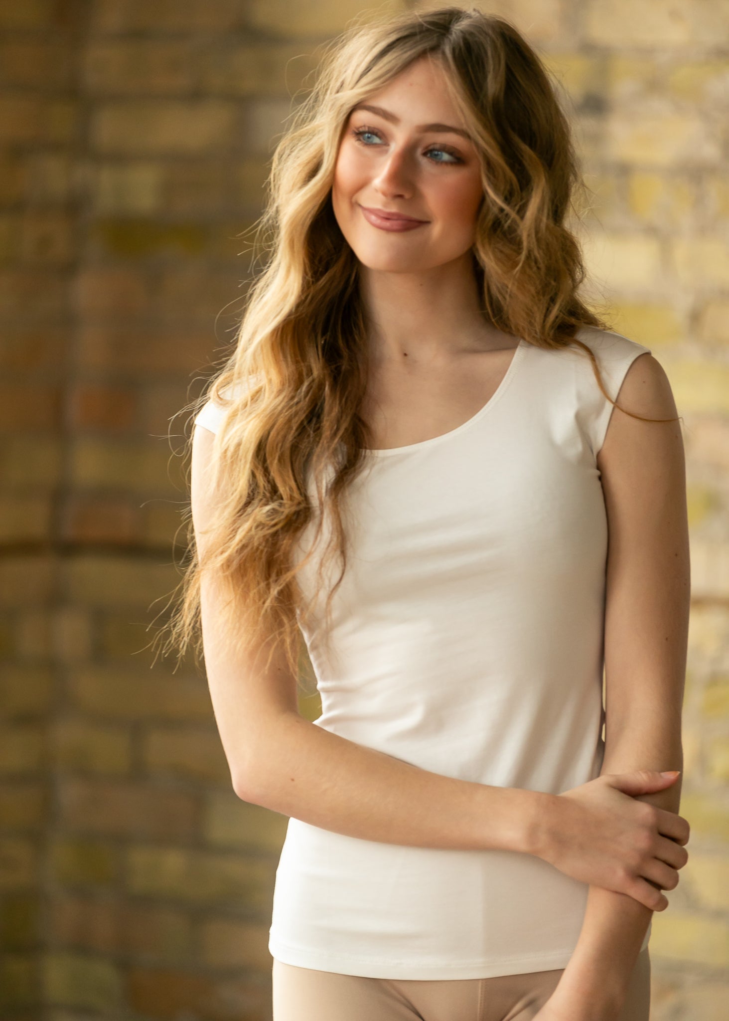 Inherit Co. Classic Ivory Cap Sleeve Tank — detail close-up