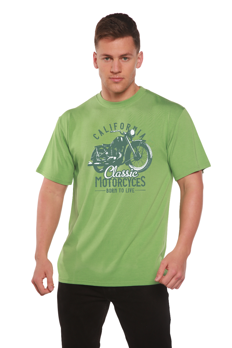 Spun Bamboo Classic Motorcycles Men's Bamboo Viscose/Organic Cotton Short Sleeve Graphic T-Shirt — side view