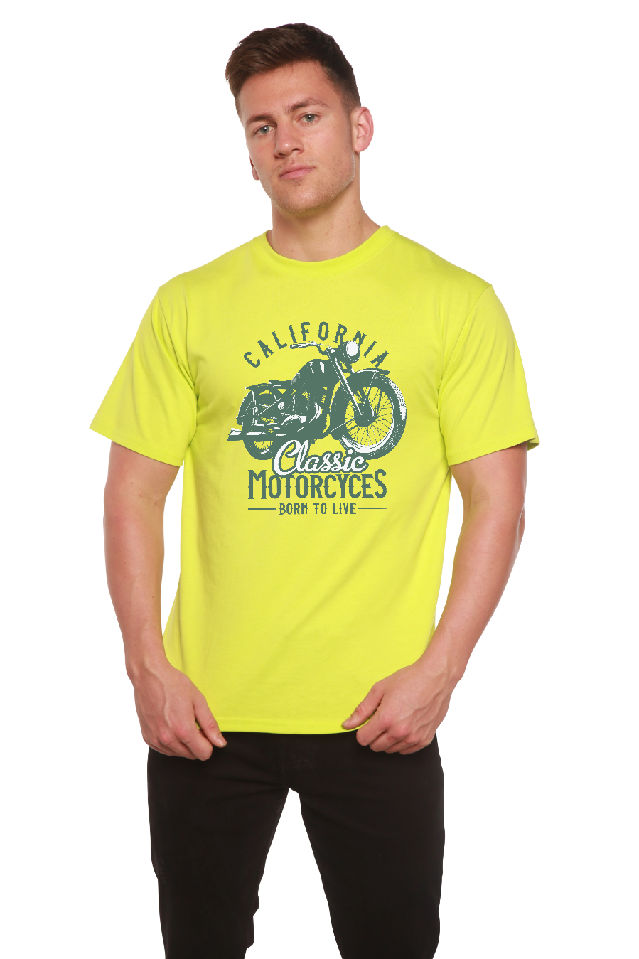 Spun Bamboo Classic Motorcycles Men's Bamboo Viscose/Organic Cotton Short Sleeve Graphic T-Shirt — size reference