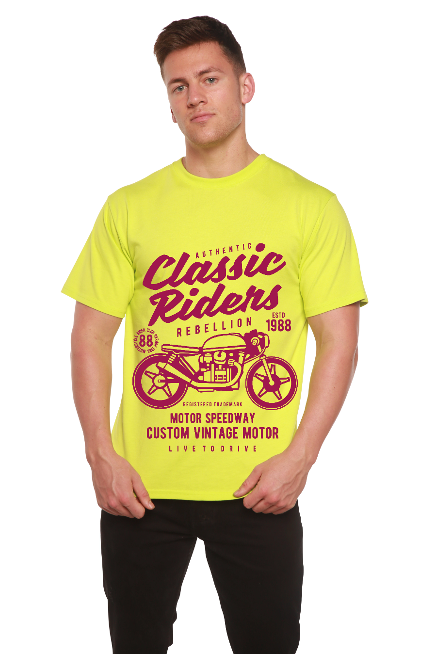 Spun Bamboo Classic Riders Men's Bamboo Viscose/Organic Cotton Short Sleeve Graphic T-Shirt — back view