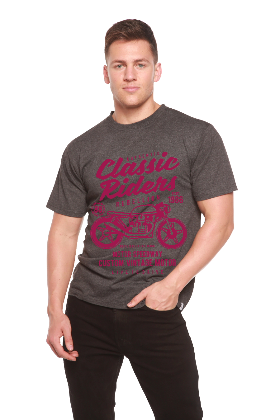 Spun Bamboo Classic Riders Men's Bamboo Viscose/Organic Cotton Short Sleeve Graphic T-Shirt — color detail