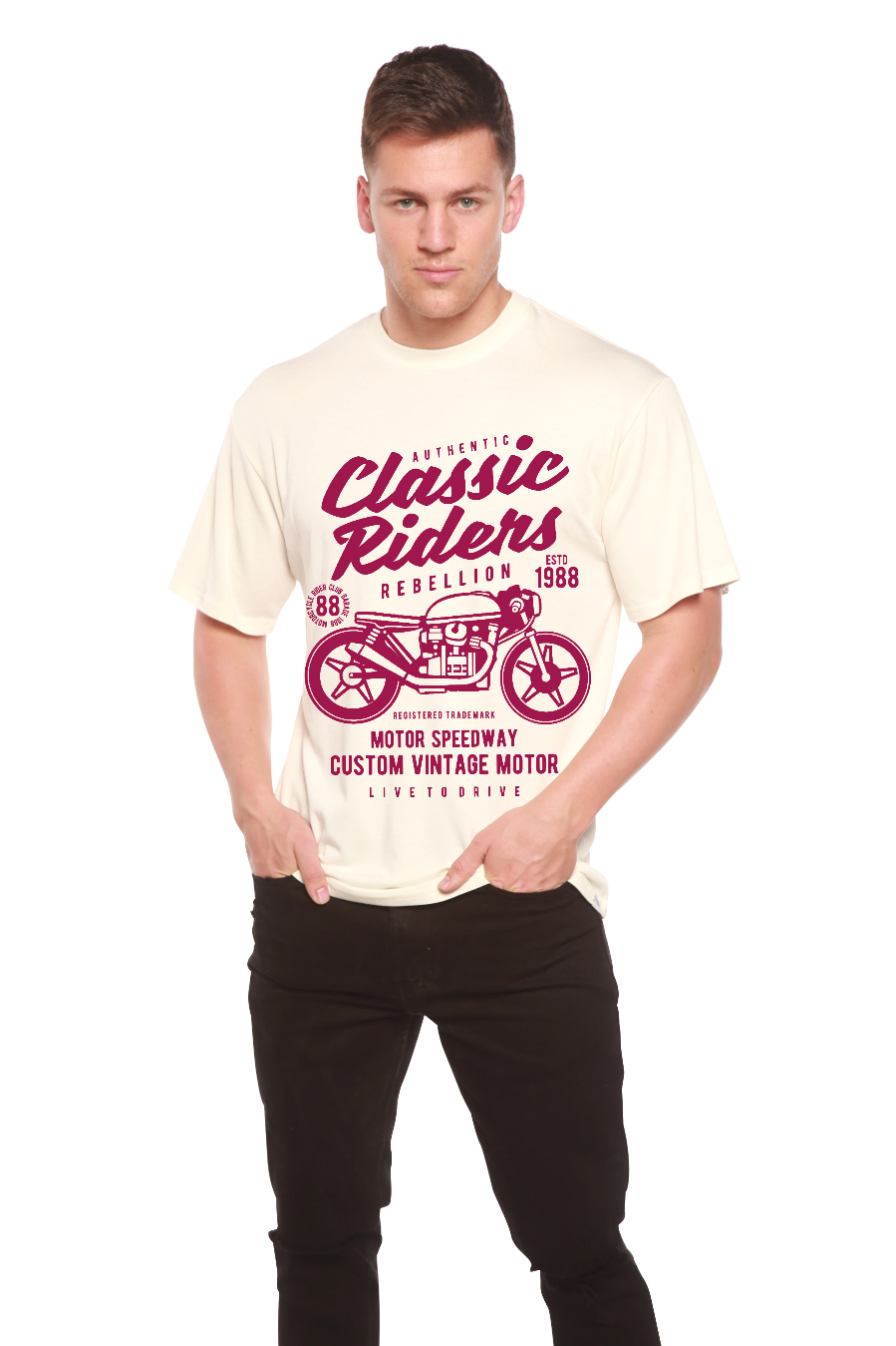 Spun Bamboo Classic Riders Men's Bamboo Viscose/Organic Cotton Short Sleeve Graphic T-Shirt — side view