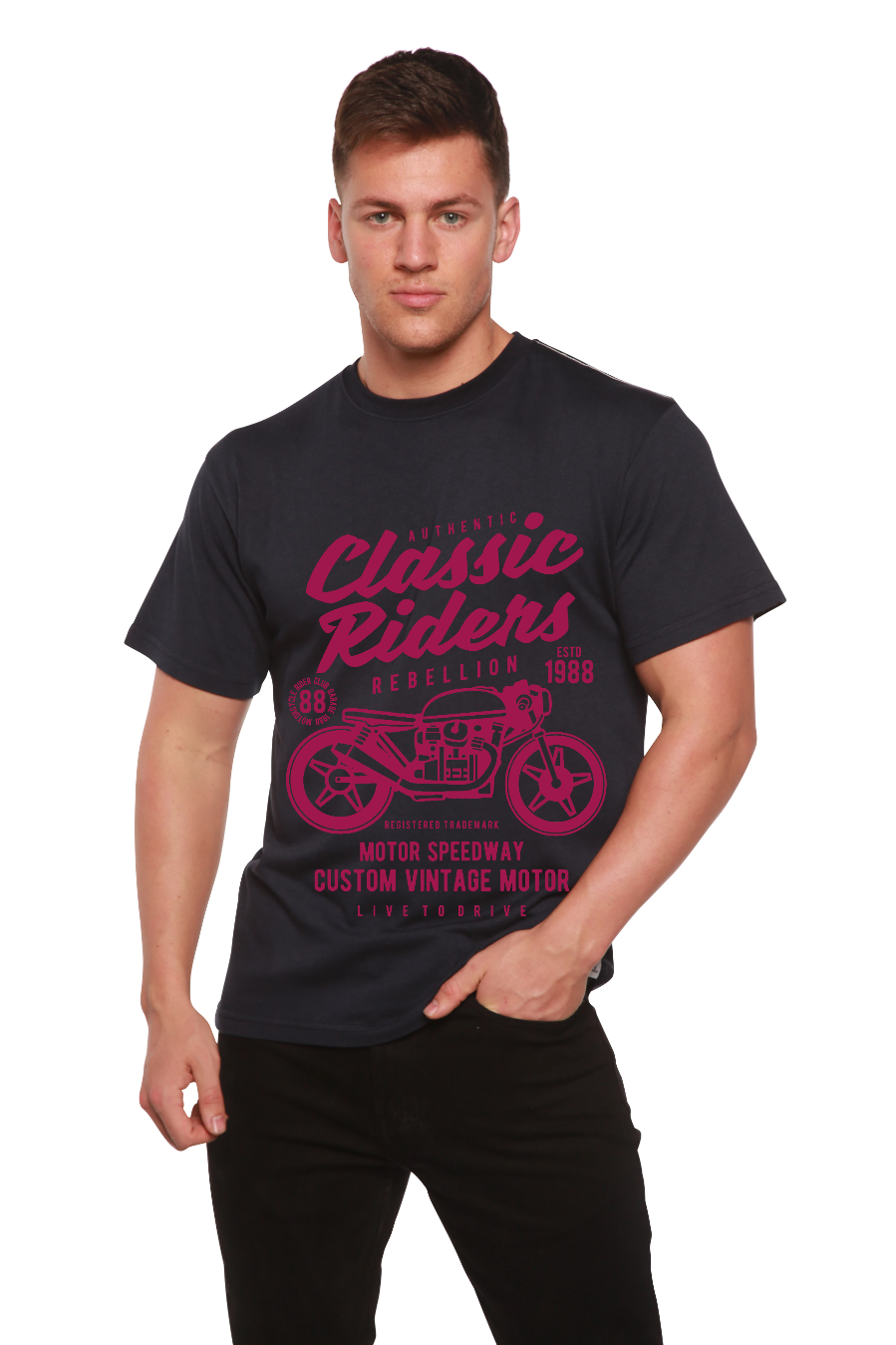 Spun Bamboo Classic Riders Men's Bamboo Viscose/Organic Cotton Short Sleeve Graphic T-Shirt — comparison shot
