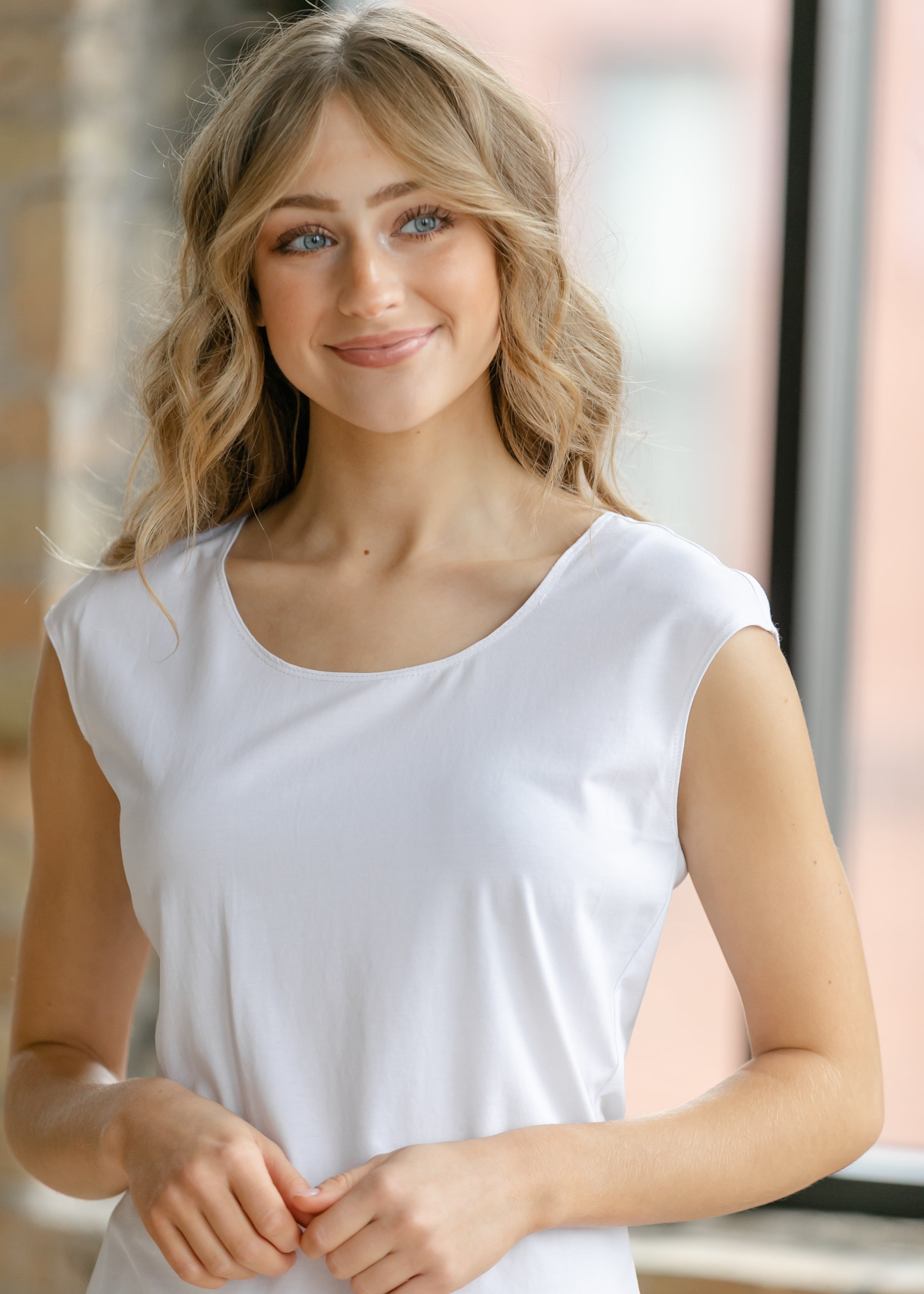 Classic White Cap Sleeve Tank — view 2