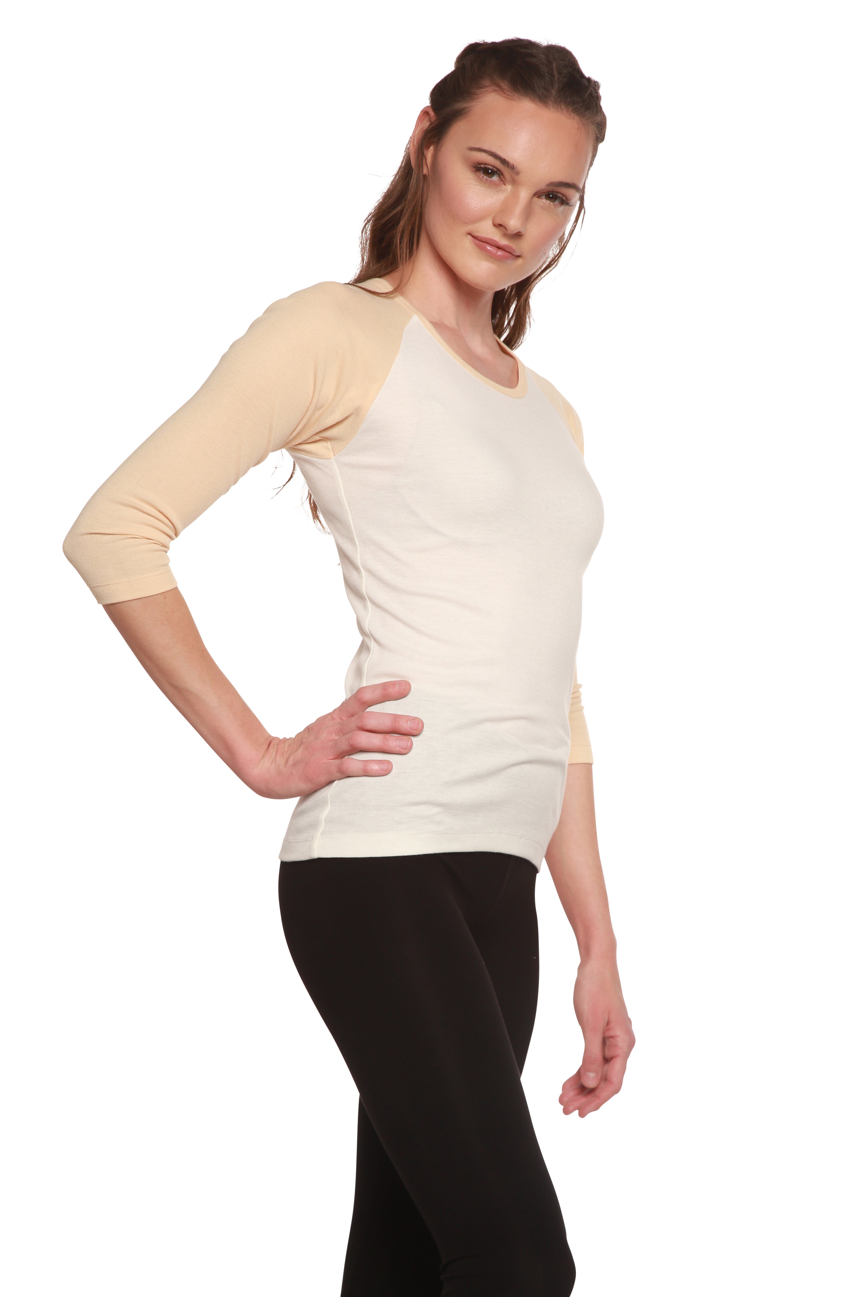 Spun Bamboo Clearance Women's Bamboo Viscose/Sorona 3/4 Sleeve T-Shirt — in-use photo