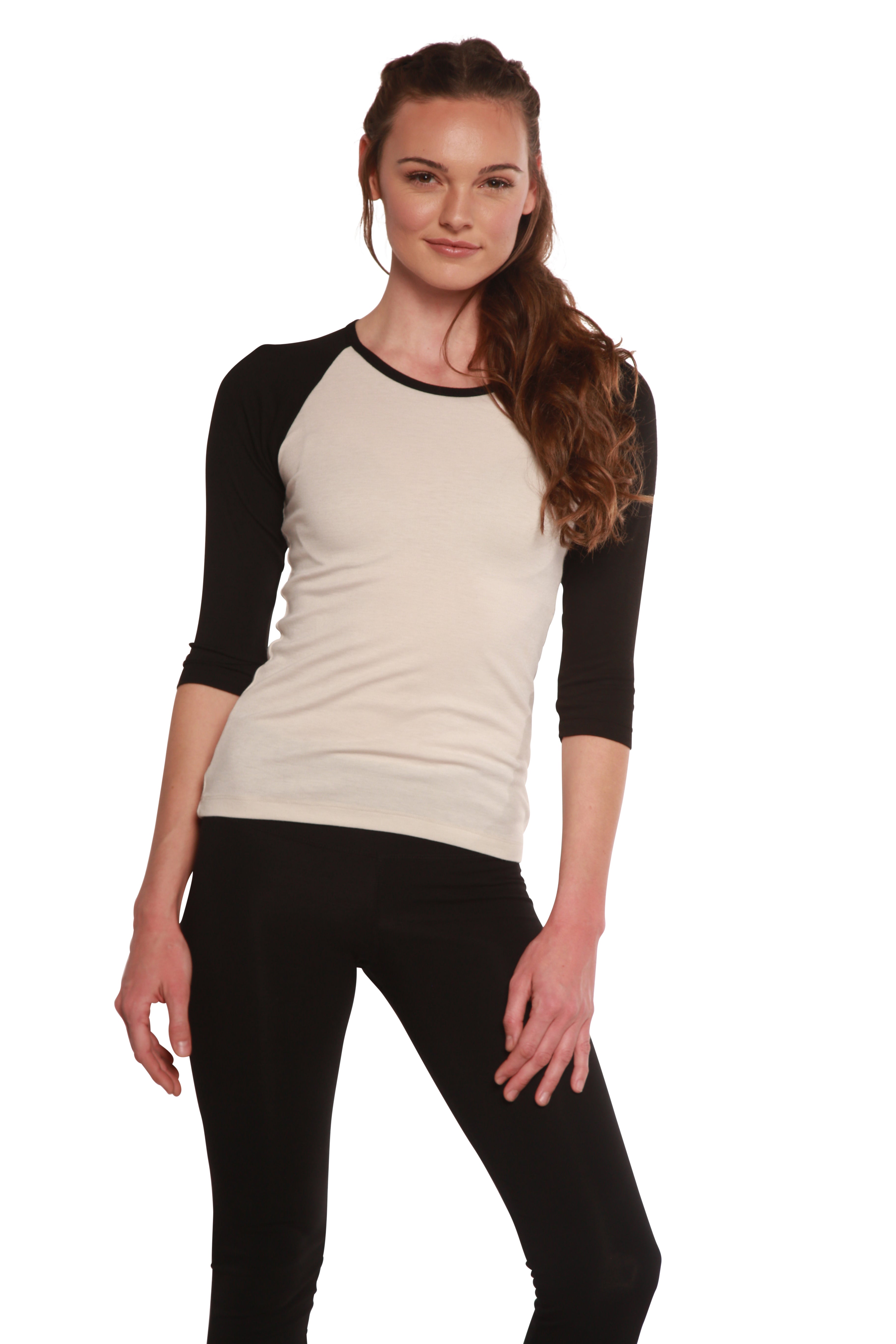 Spun Bamboo Clearance Women's Bamboo Viscose/Sorona 3/4 Sleeve T-Shirt — detail close-up