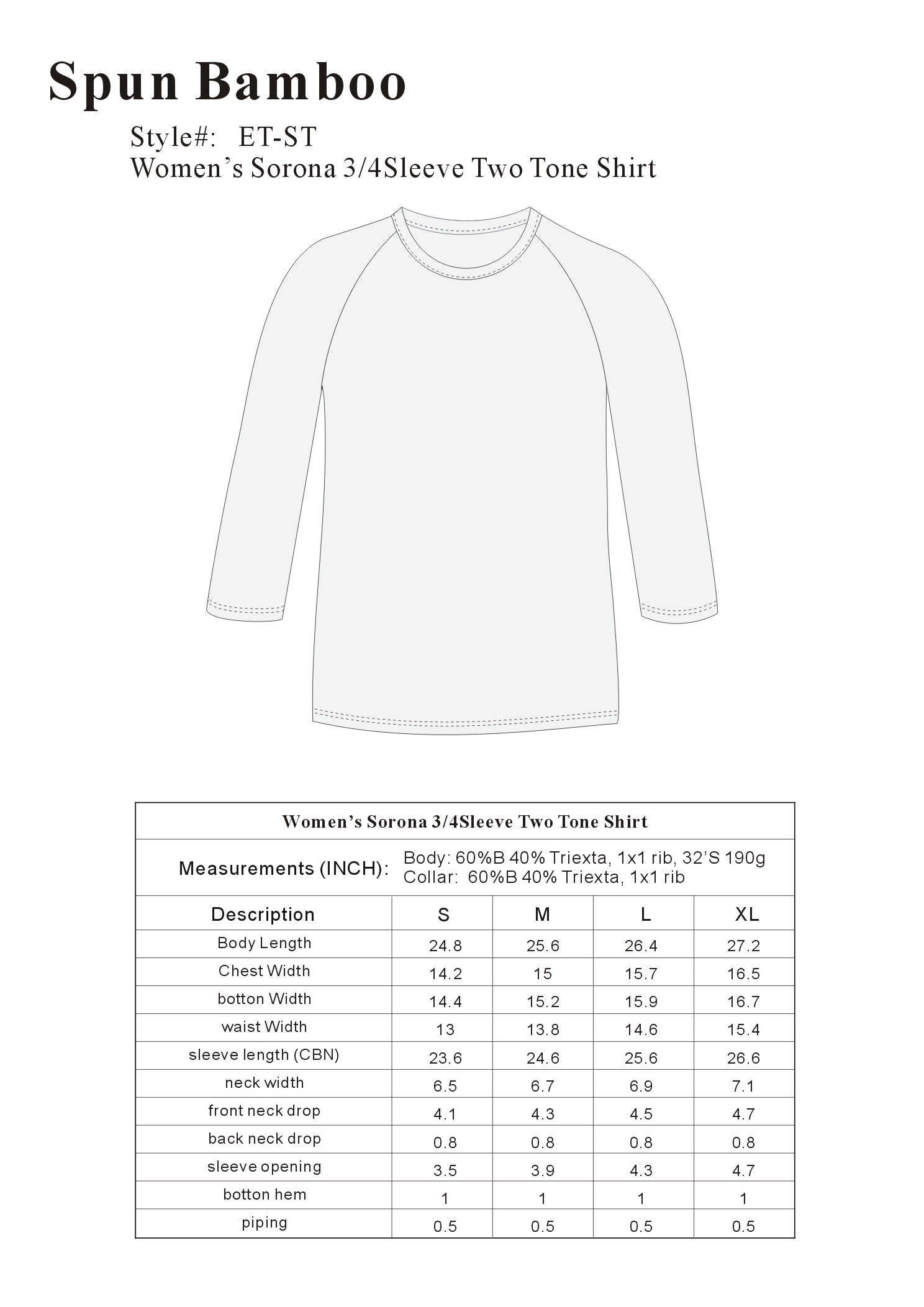 Spun Bamboo Clearance Women's Bamboo Viscose/Sorona 3/4 Sleeve T-Shirt — feature highlight