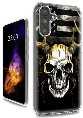 ClearView DualGuard Case - Bold American Flag Skull Design for Samsung A13 5G