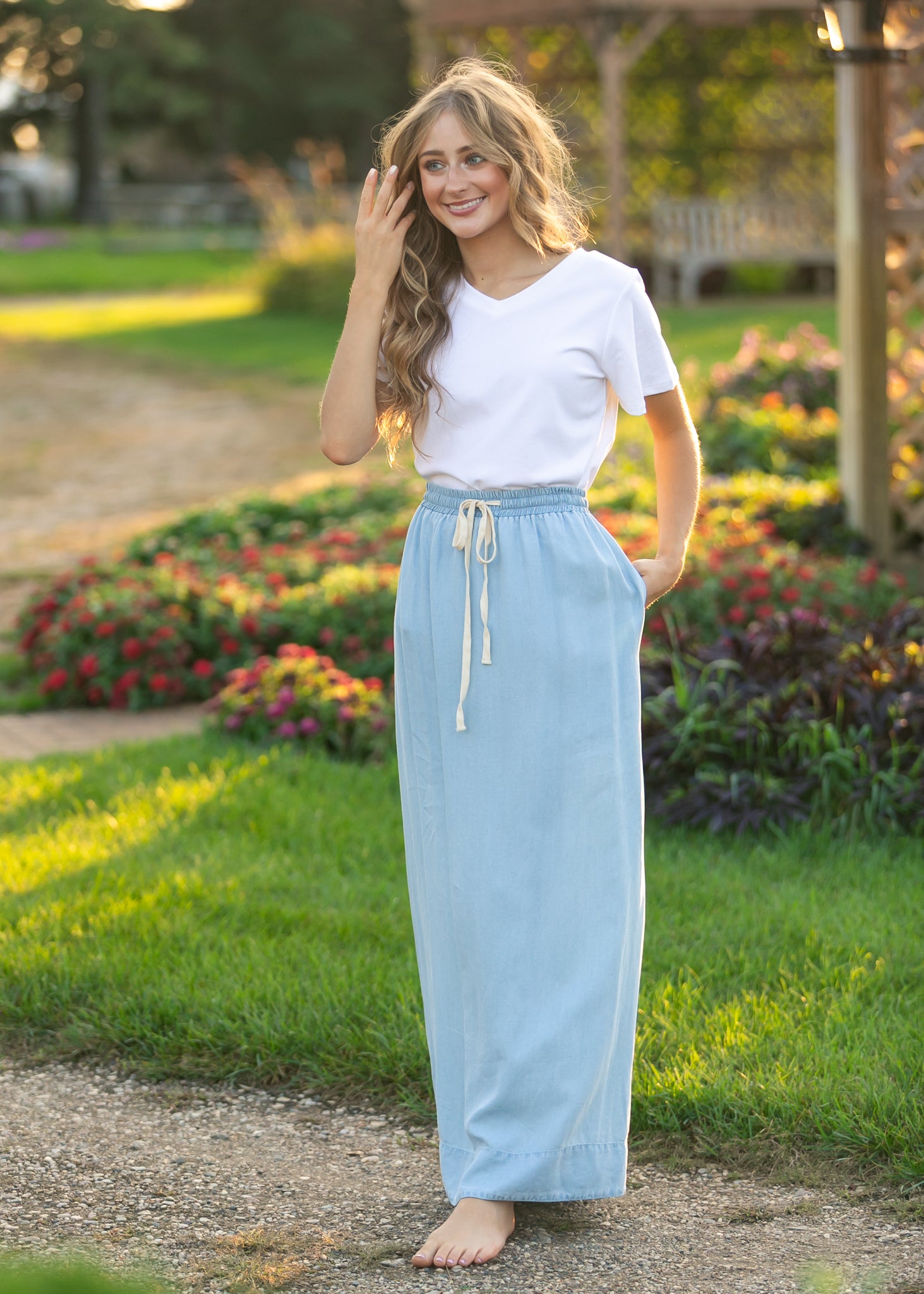 Inherit Co. Cleo Chambray Tie Maxi Skirt — color detail