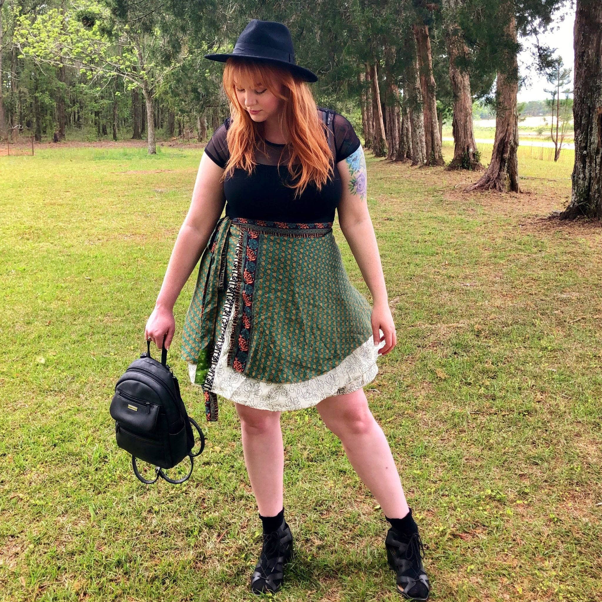 Darn Good Yarn Knee-Length: "Mini" Sari Wrap Skirts — flat-lay composition