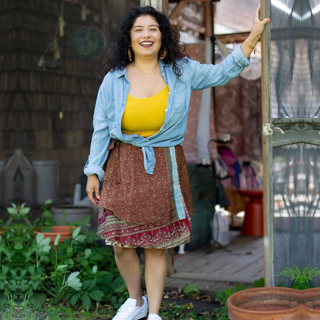 Darn Good Yarn Knee-Length: "Mini" Sari Wrap Skirts — main product shot