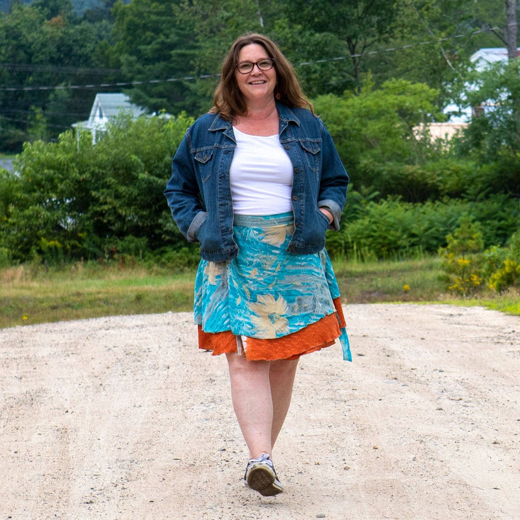 Darn Good Yarn Knee-Length: "Mini" Sari Wrap Skirts — lifestyle context