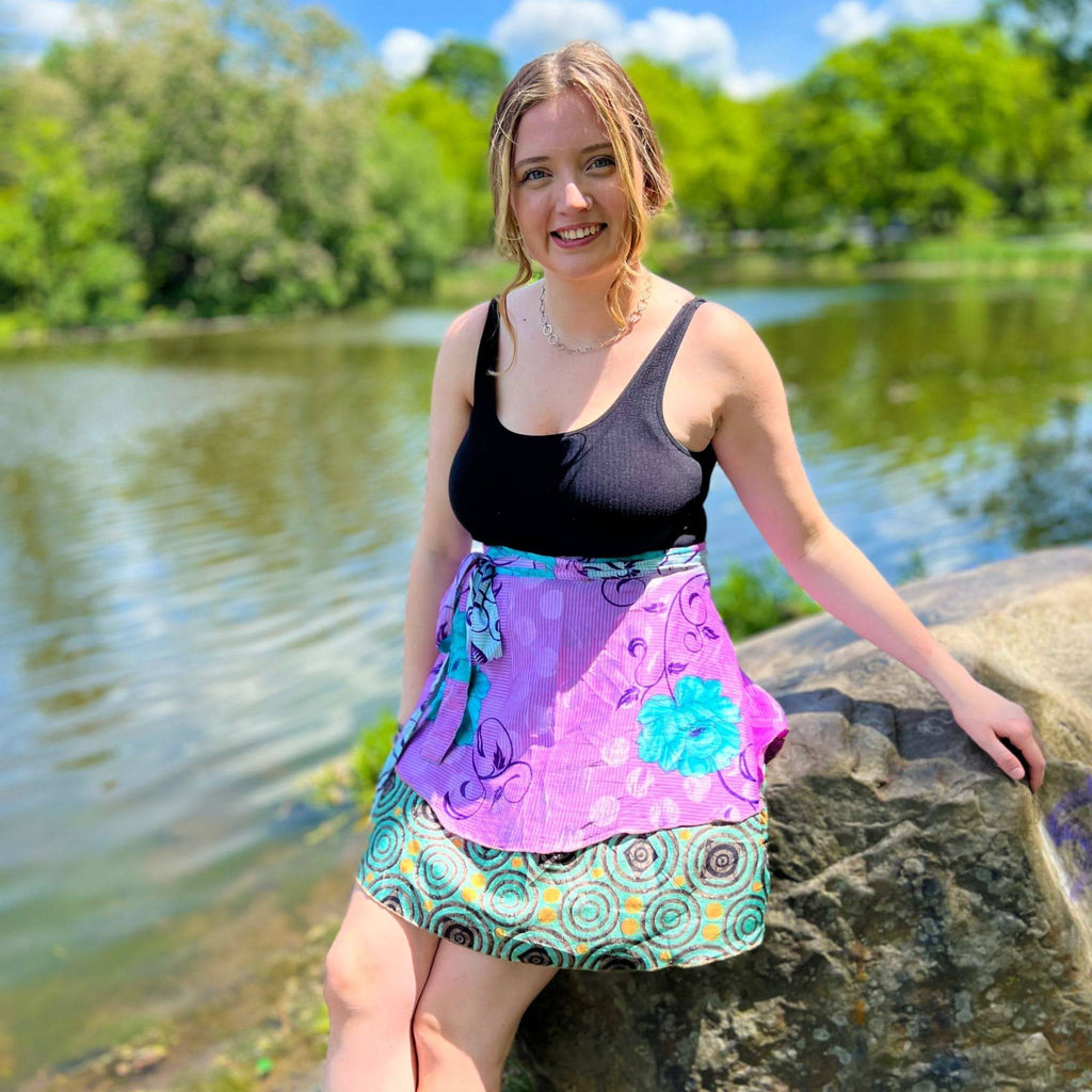 Darn Good Yarn Knee-Length: "Mini" Sari Wrap Skirts — product on model