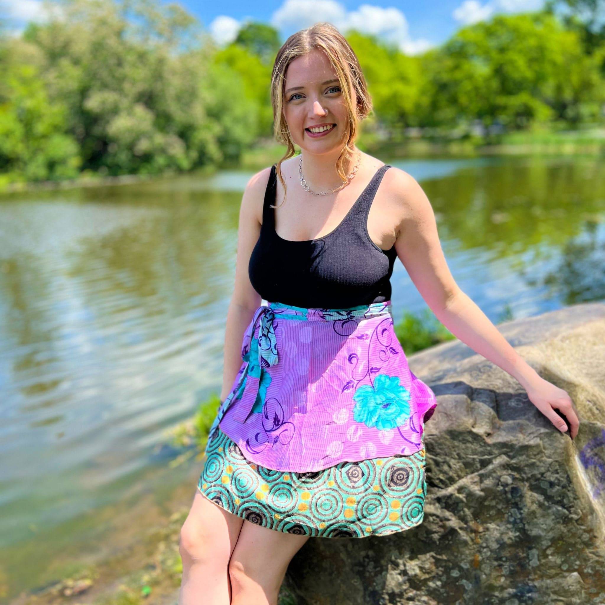 Darn Good Yarn Knee-Length: "Mini" Sari Wrap Skirts — product on model