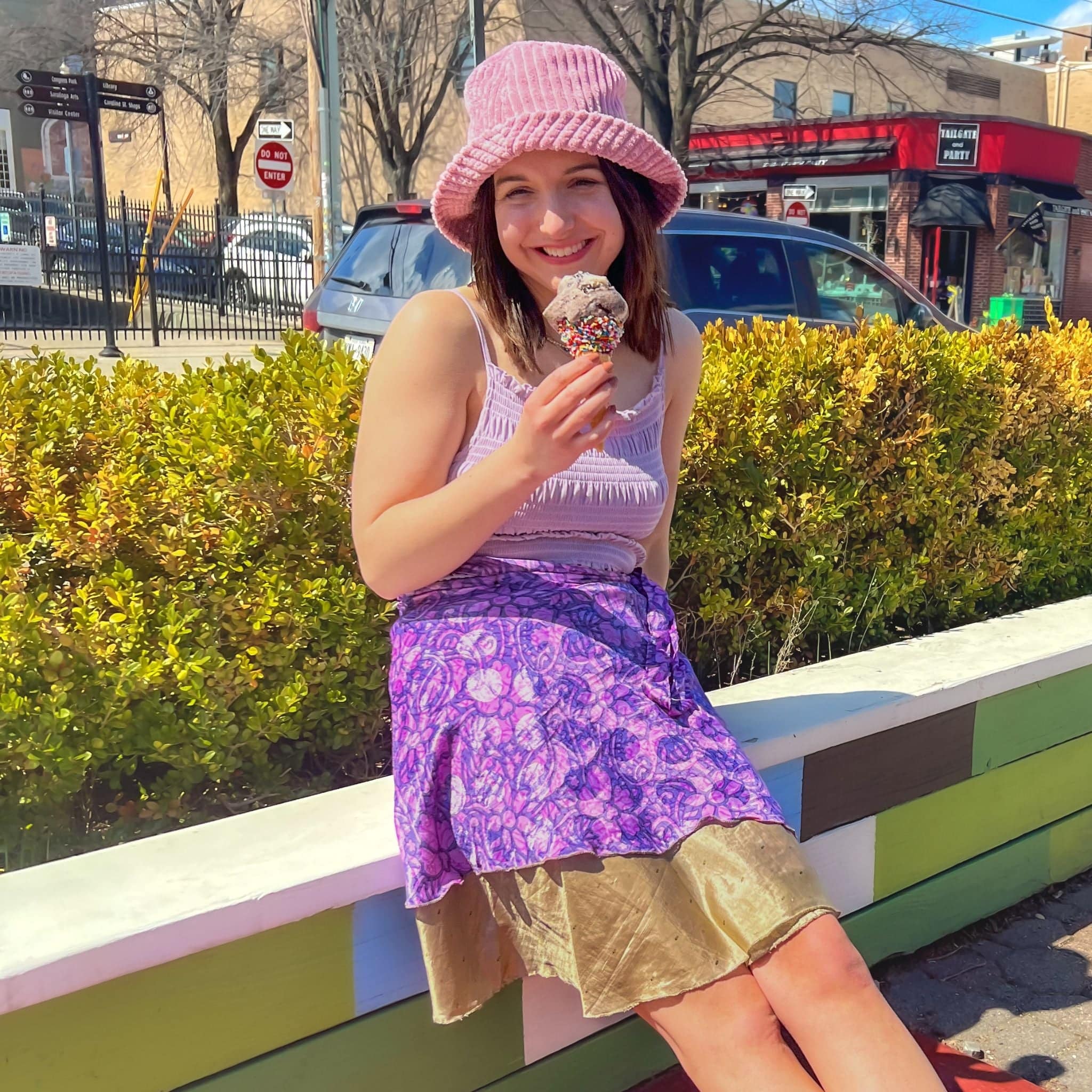 Darn Good Yarn Knee-Length: "Mini" Sari Wrap Skirts — flat-lay composition