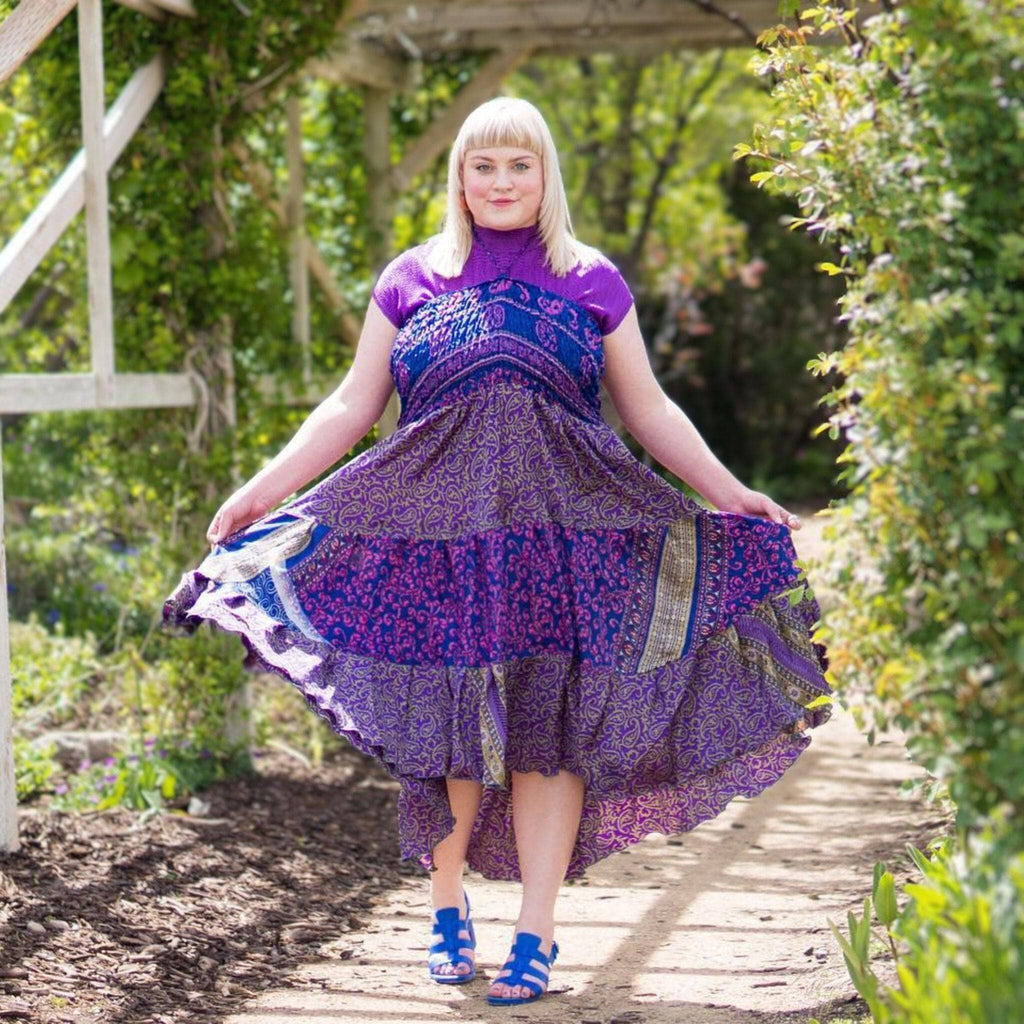 Darn Good Yarn Sedona Patchwork Dress — flat-lay composition