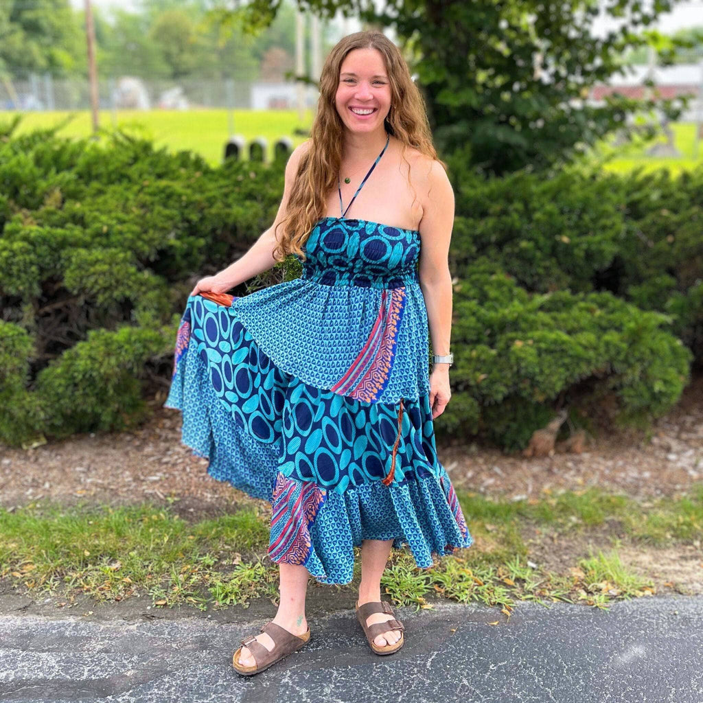 Darn Good Yarn Sedona Patchwork Dress — detail close-up