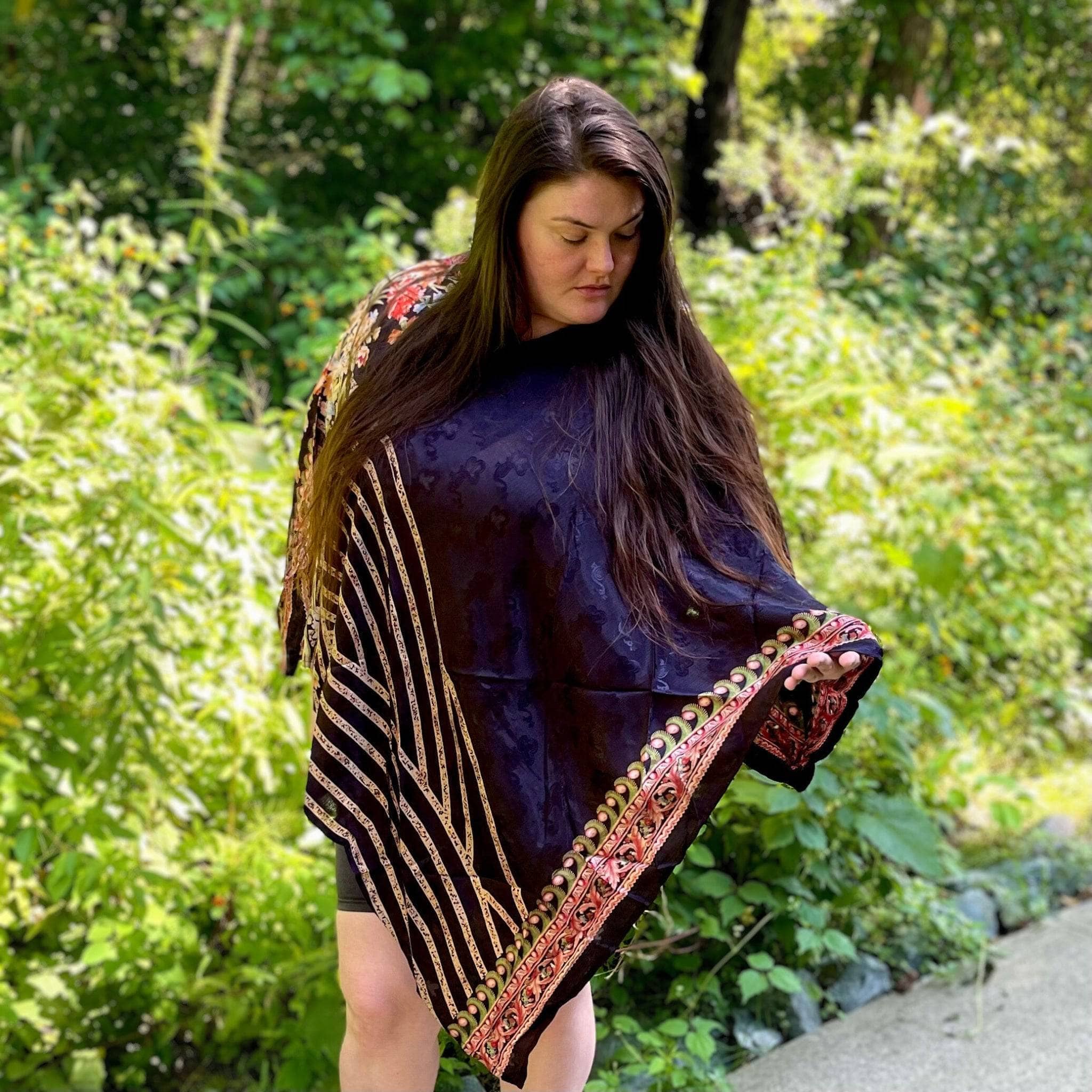 Darn Good Yarn Darn Good Yarn Recycled Sari Hooded Poncho — clothing and accessories category context
