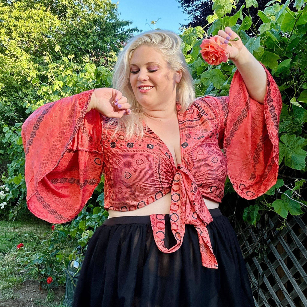 Darn Good Yarn Sari Bell Sleeve Wrap Top — comparison shot