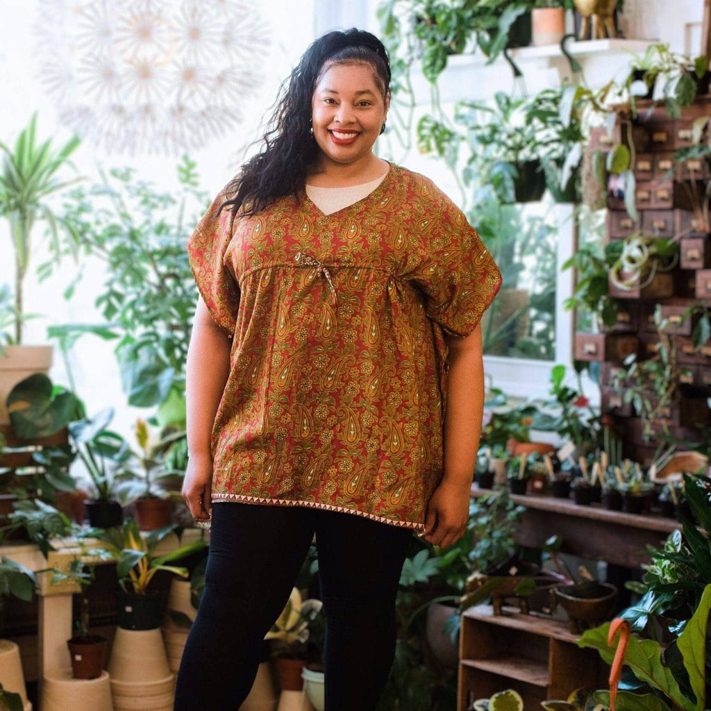 Darn Good Yarn Seconds and Surplus Aanya Adjustable Short Kaftan — product on model