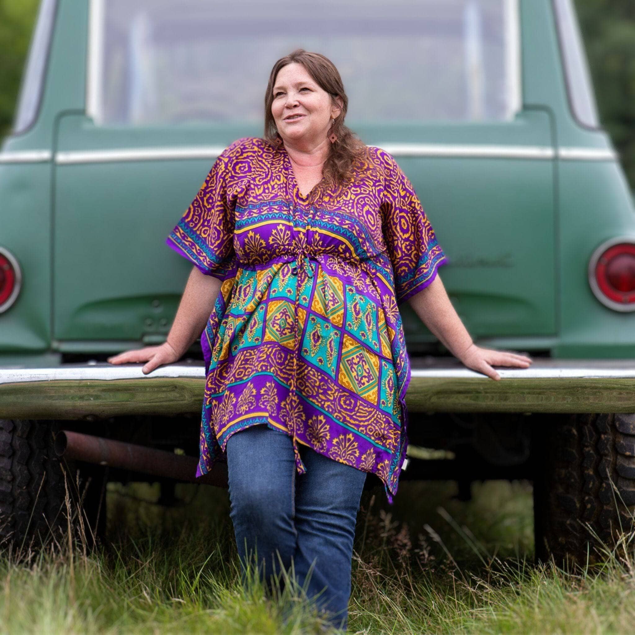 Darn Good Yarn Surplus Aanya Adjustable Short Kaftan — flat-lay composition