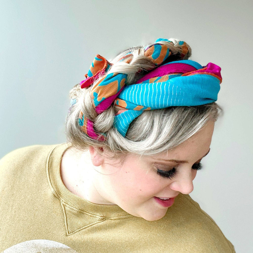 Darn Good Yarn The Original Medley Scarf. ♻️ Made from Sari Magic — fabric or material detail