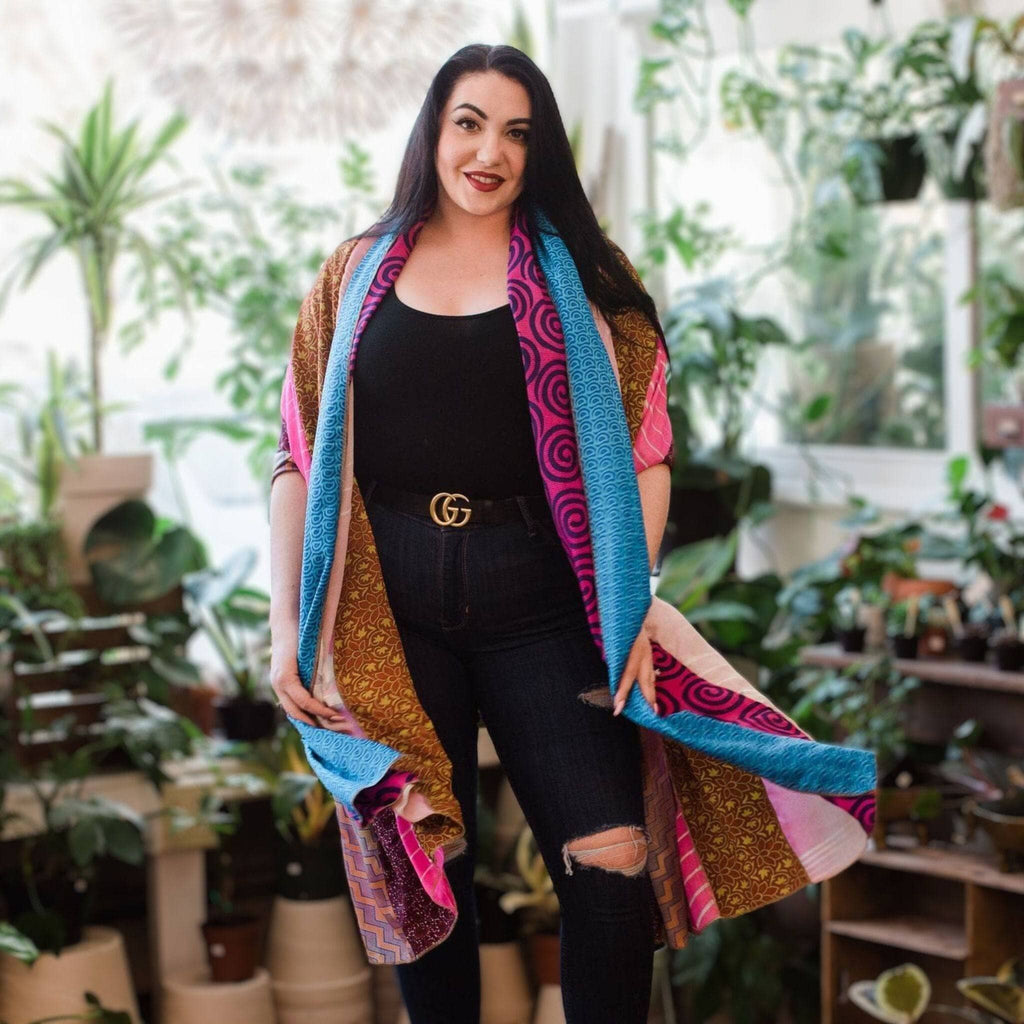 Darn Good Yarn The Original Medley Scarf. ♻️ Made from Sari Magic — alternative angle