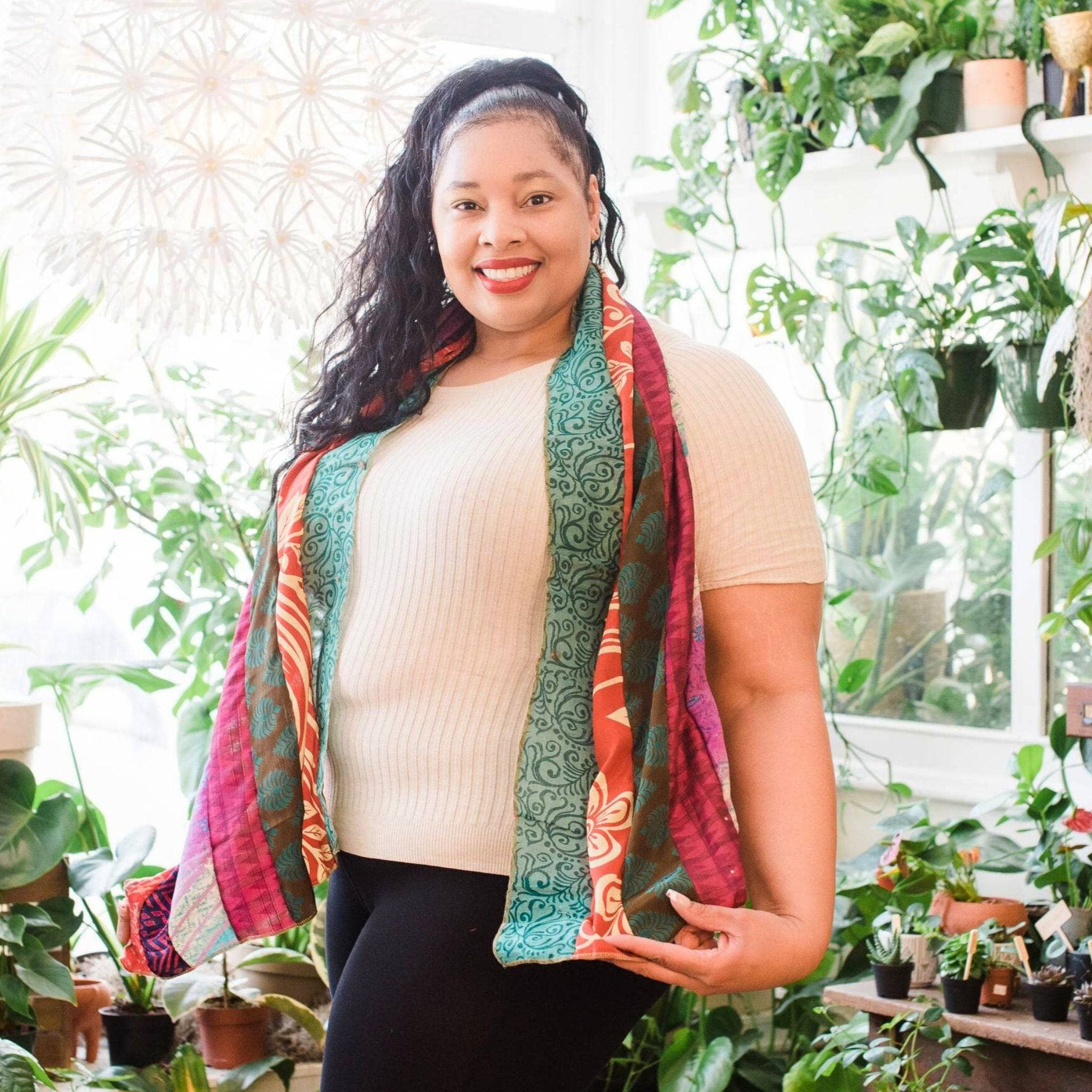 Darn Good Yarn The Original Medley Scarf. ♻️ Made from Sari Magic — size reference