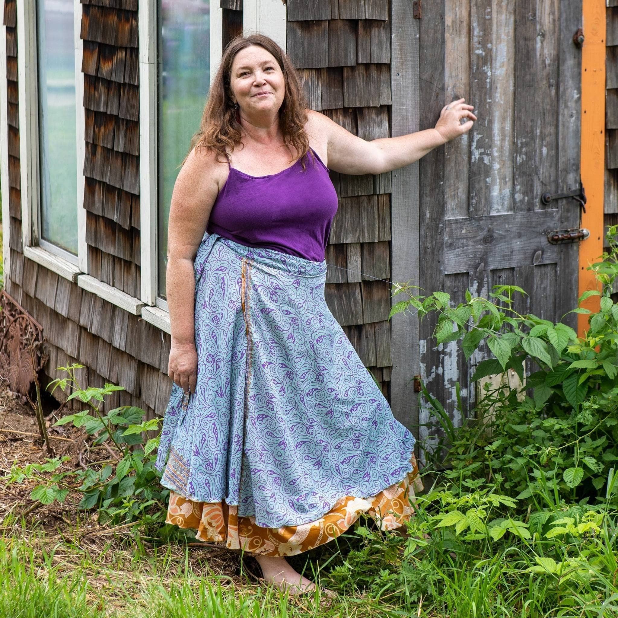 Darn Good Yarn The Original Sari Wrap Skirt — product on model