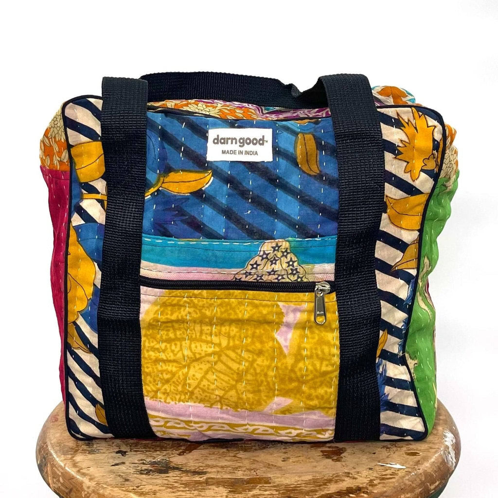 Darn Good Yarn Darn Good Yarn Wanderlust Kantha Stitched Bag — construction detail