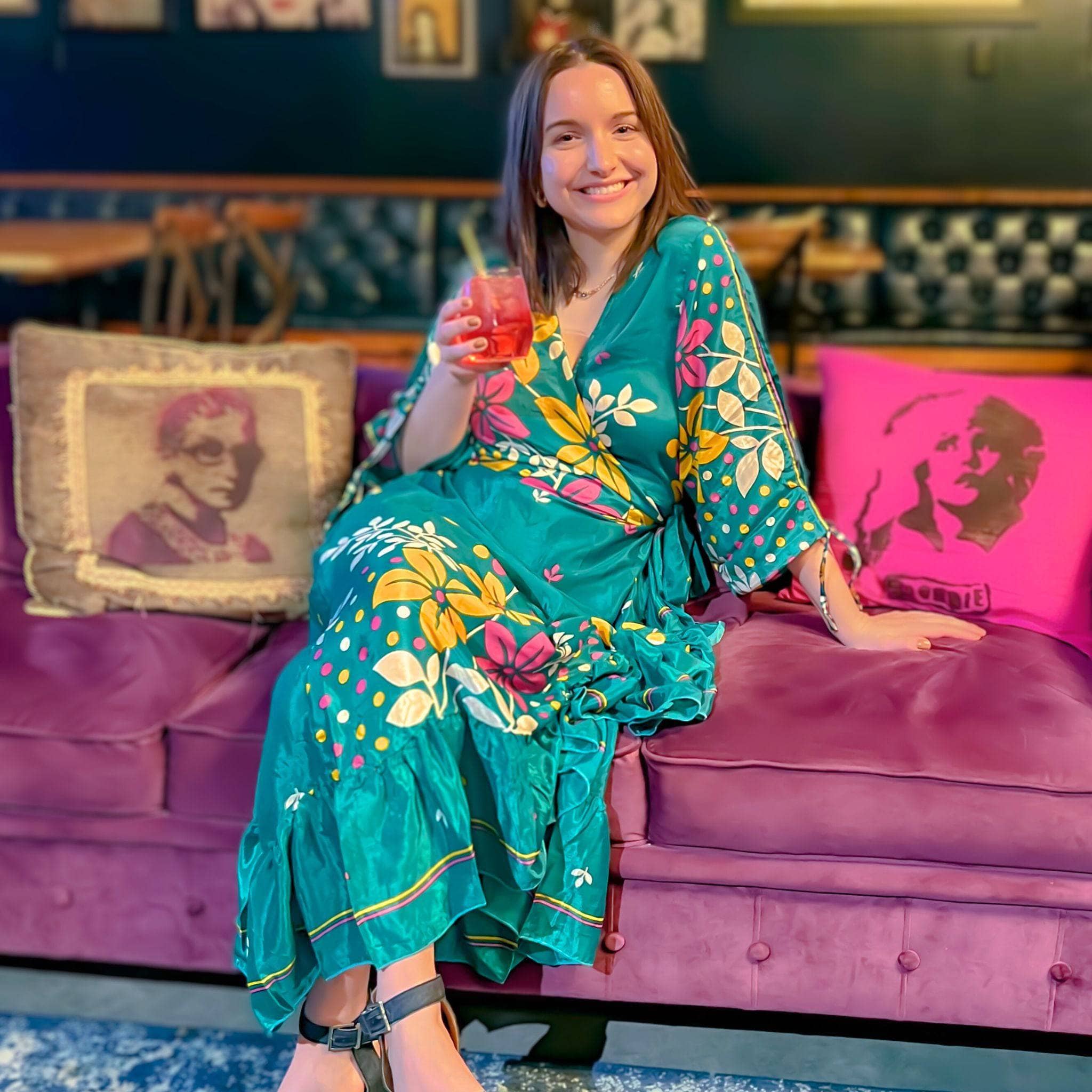 Darn Good Yarn Zaria One-of-a-Kind Wrap Dress – Handmade, Sustainable, Stunning — flat-lay composition